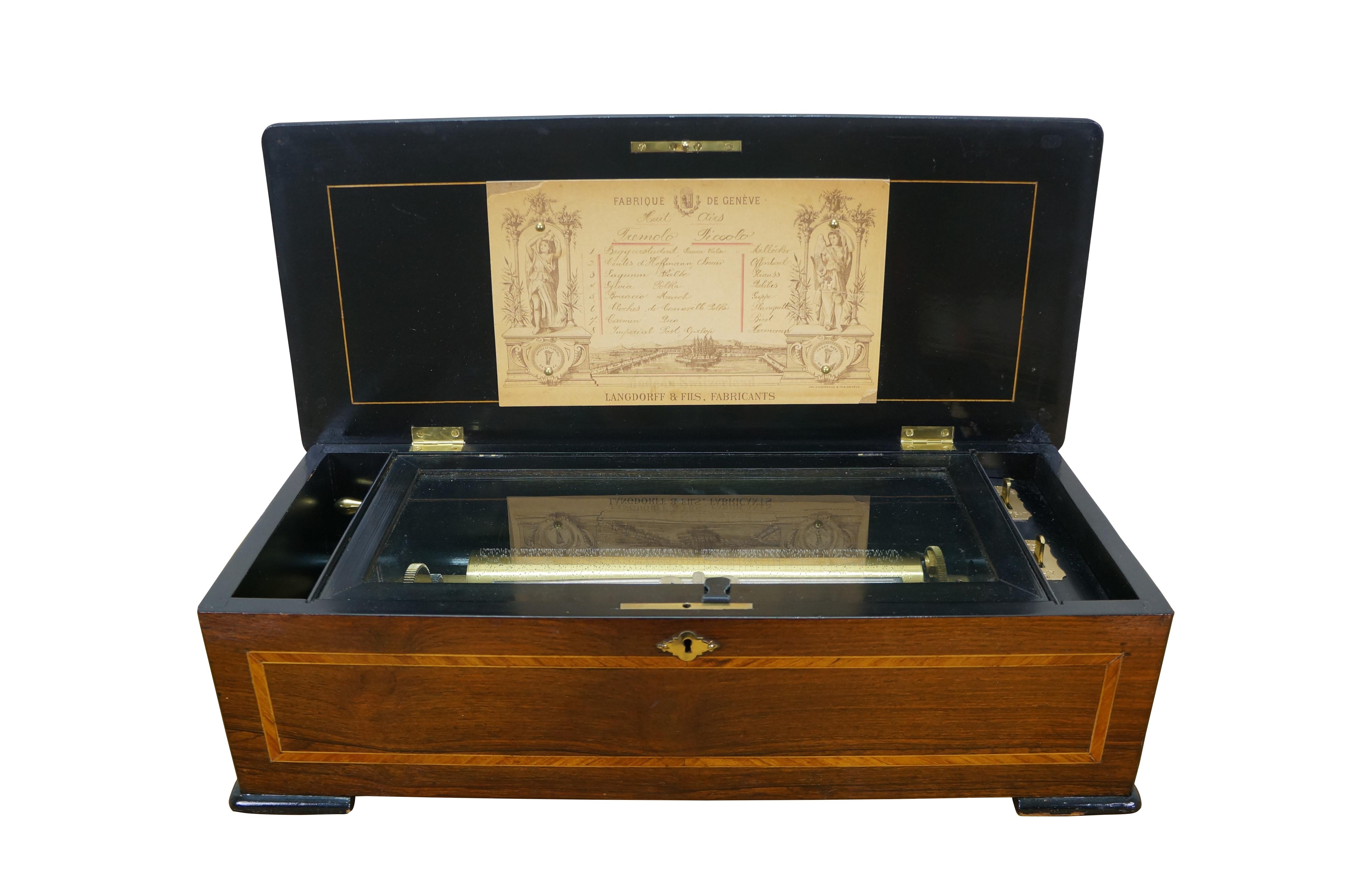 Neoclassical Antique Swiss Langdorff & Fils 8 Tune Niut Airs Marquetry Music Box 20