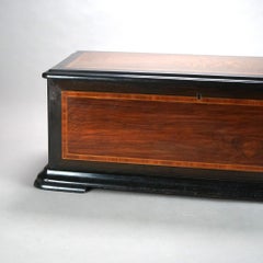 Antique Swiss Large Case Inlay Marquetry & Ebonized Music Box with Bells & Drums
