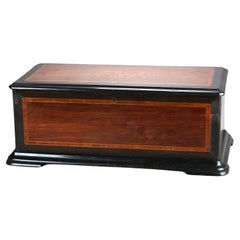 Antique Swiss Large Case Inlay Marquetry & Ebonized Music Box with Bells & Drums