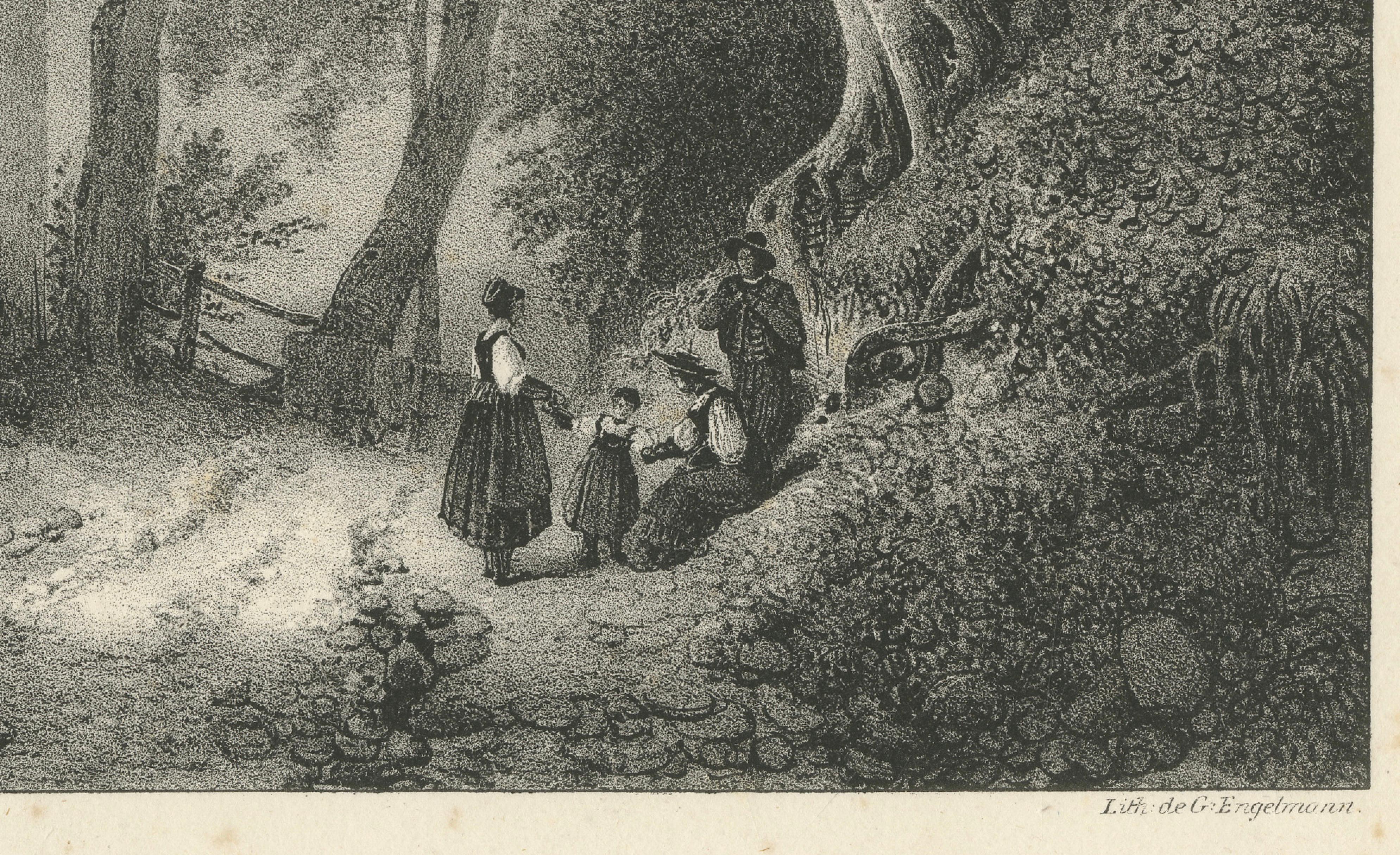 Antique Swiss Lithograph, Chapelle de Küsnacht, William Tell Scene, 1825