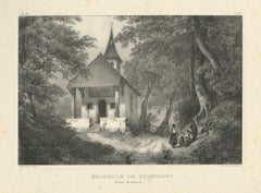 Antique Swiss Lithograph, Chapelle de Küsnacht, William Tell Scene, 1825