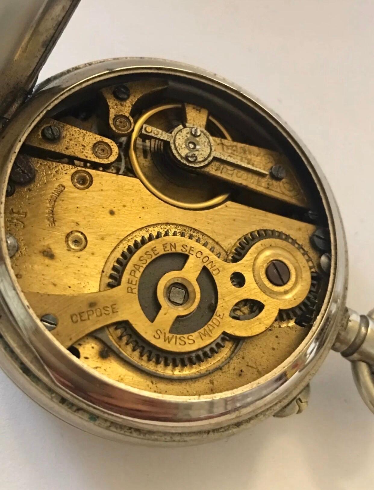 
Antique Swiss Made Pocket Watch. This watch is working and ticking nicely. Non magnetic lever. 
Please study the images carefully carefully as form part of the description.