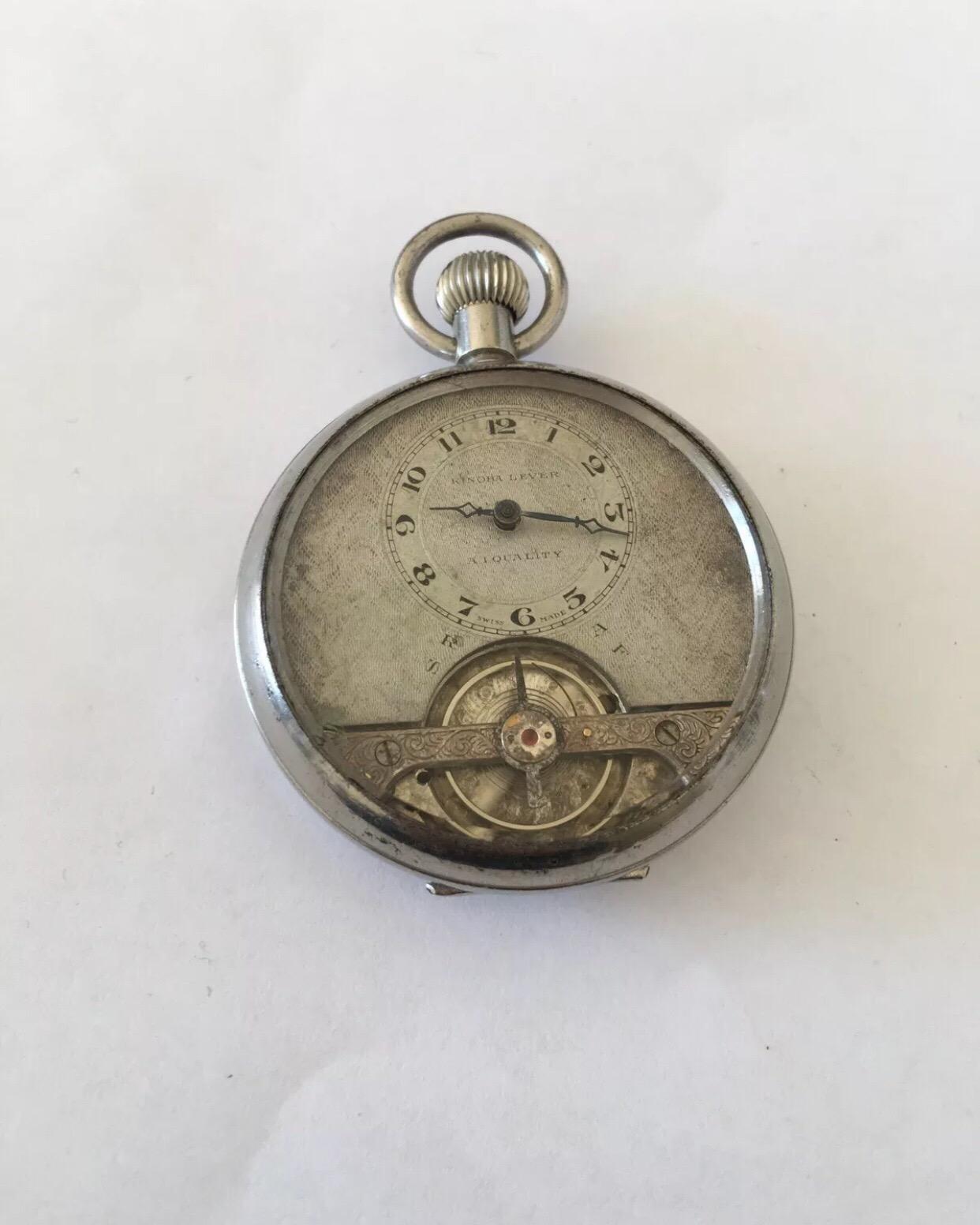 Antique Swiss Made Silver Plated Pocket Watch with Visible Escapement For Sale 3