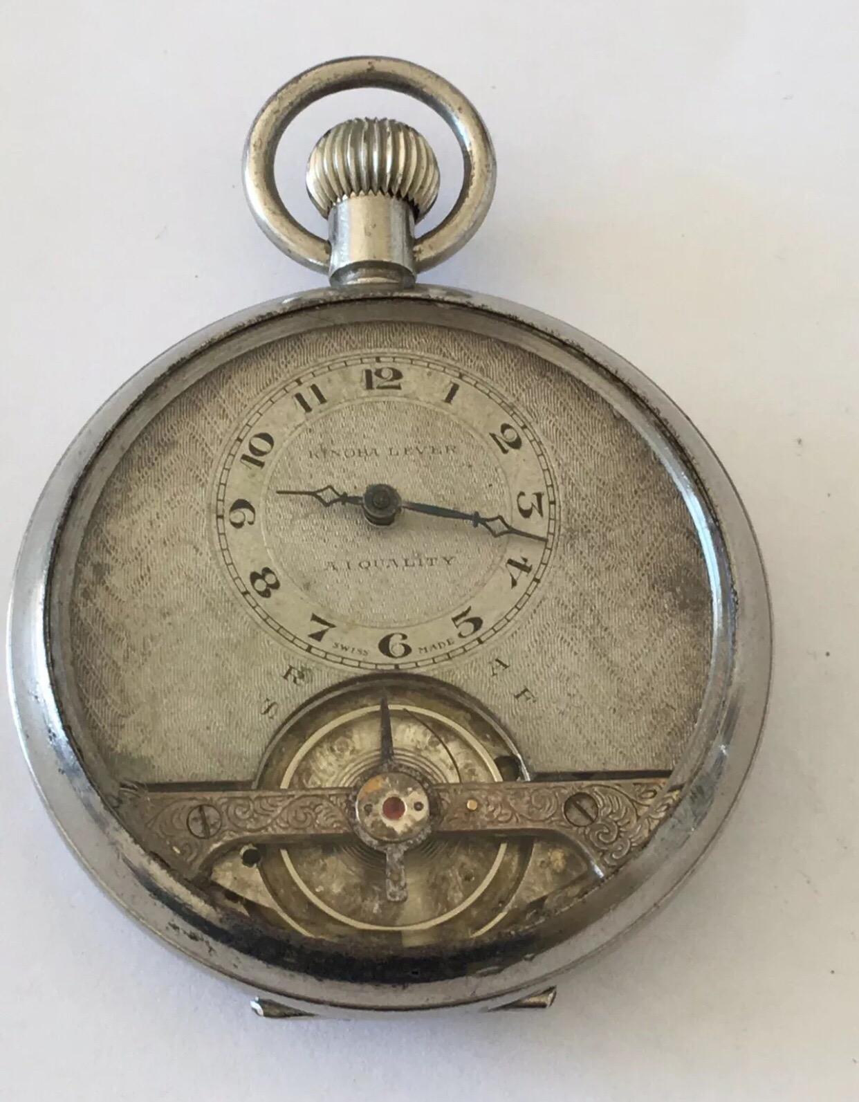 Antique Swiss Made Silver Plated Pocket Watch with Visible Escapement For Sale 5