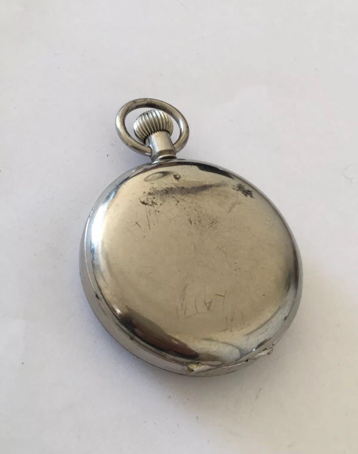 Antique Swiss Made With Visible Escapement Silver Plated Pocket Watch.
This beautiful 49mm diameter visible escapement keyless silver plated pocket watch is in good working condition and it is running well. Visible signs of ageing and wear with