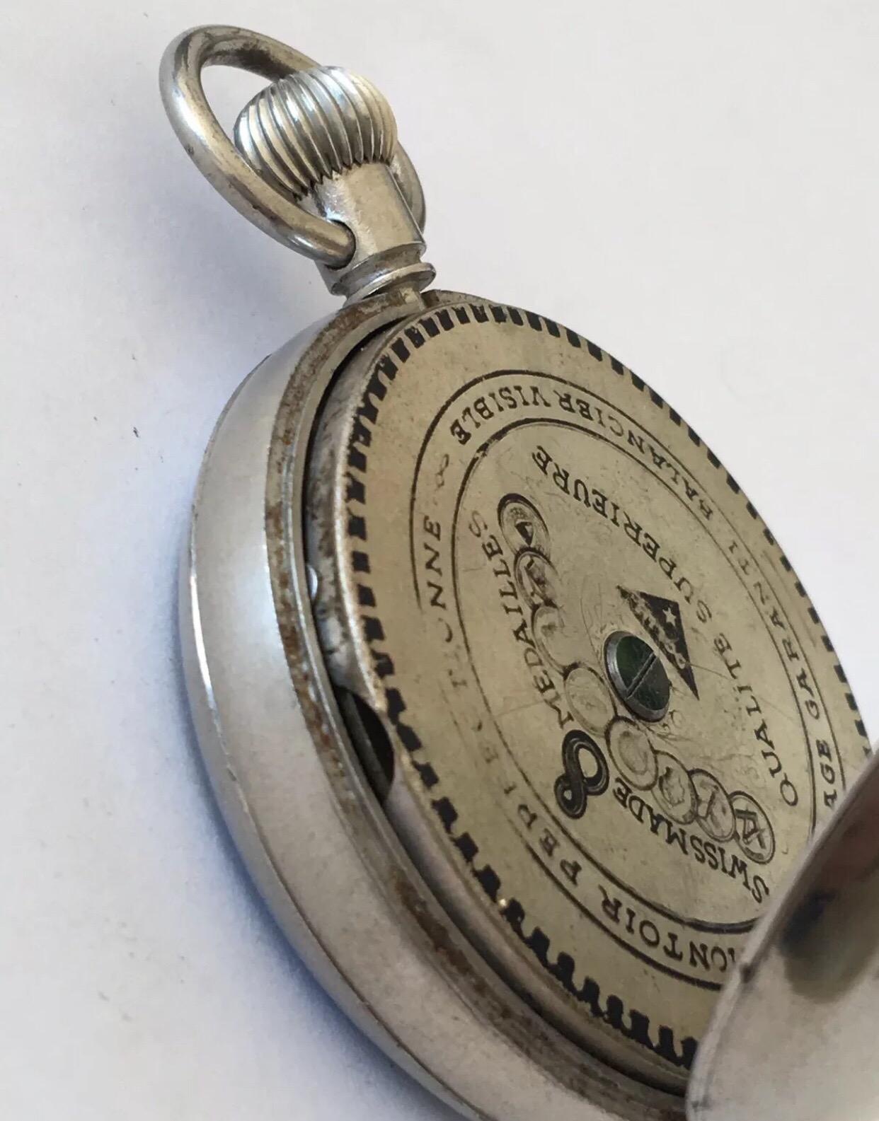 Women's or Men's Antique Swiss Made Silver Plated Pocket Watch with Visible Escapement For Sale