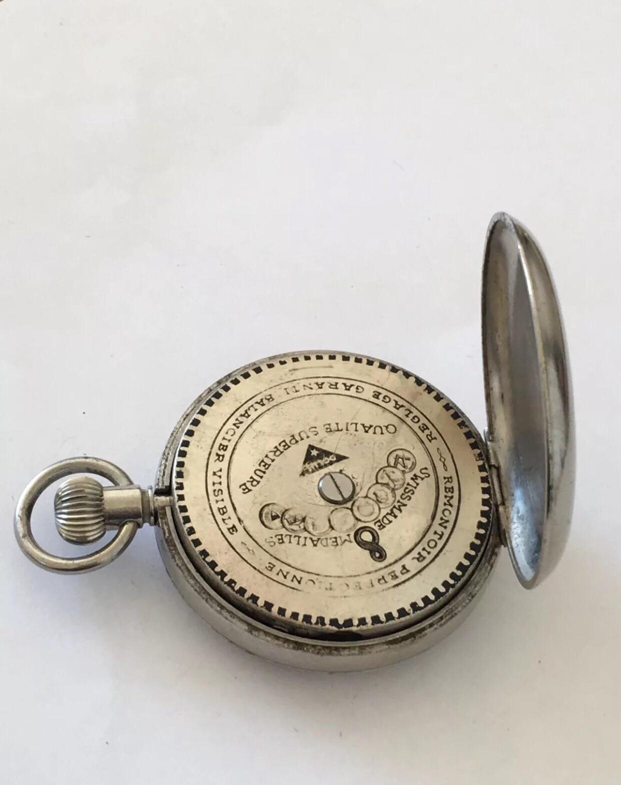 Antique Swiss Made Silver Plated Pocket Watch with Visible Escapement For Sale 2