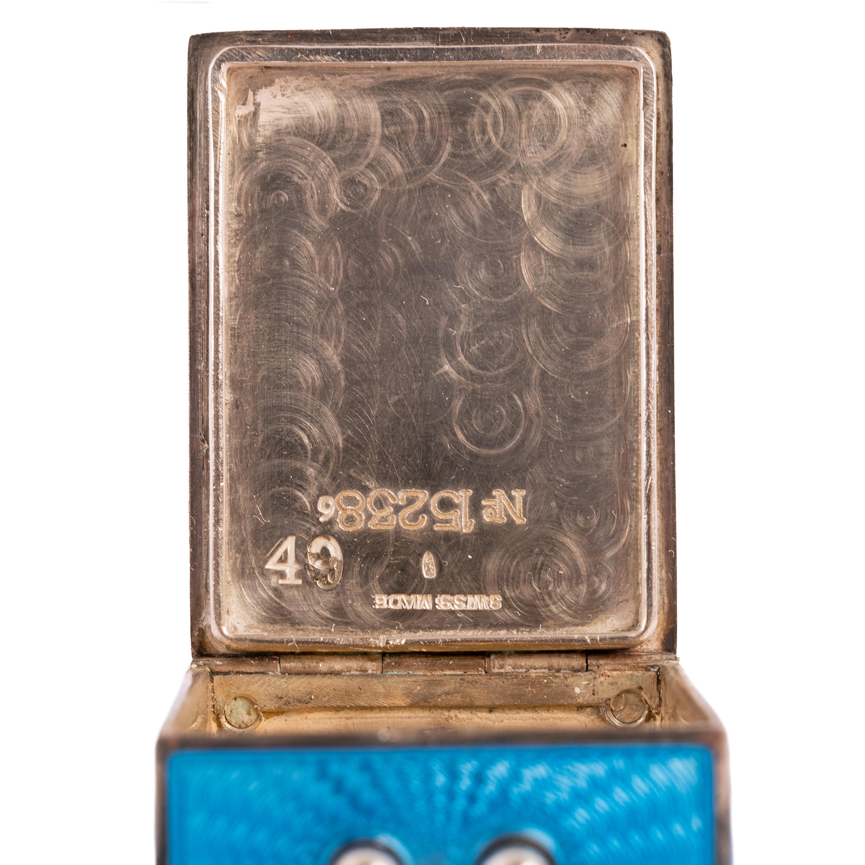 Antique Swiss Miniature Silver Blue Guilloche Enamel Carriage Clock & Case 1900 7