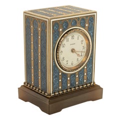 Antique Swiss Miniature Silver Gilt & Enamel Art Nouveau Carriage Clock 1910