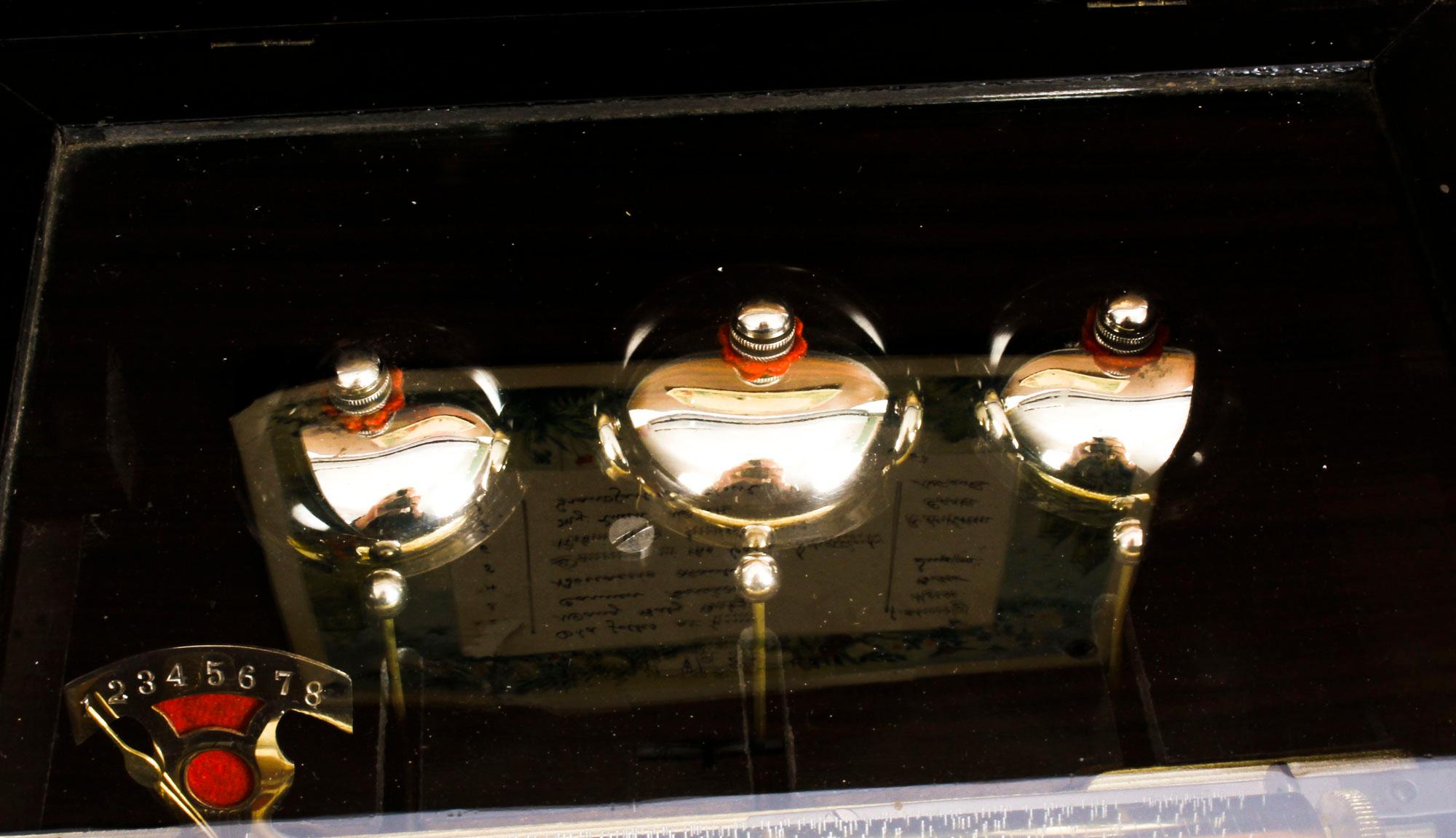 Antique Swiss Music Box Three Bells in Sight 8 Airs 19th Century 3