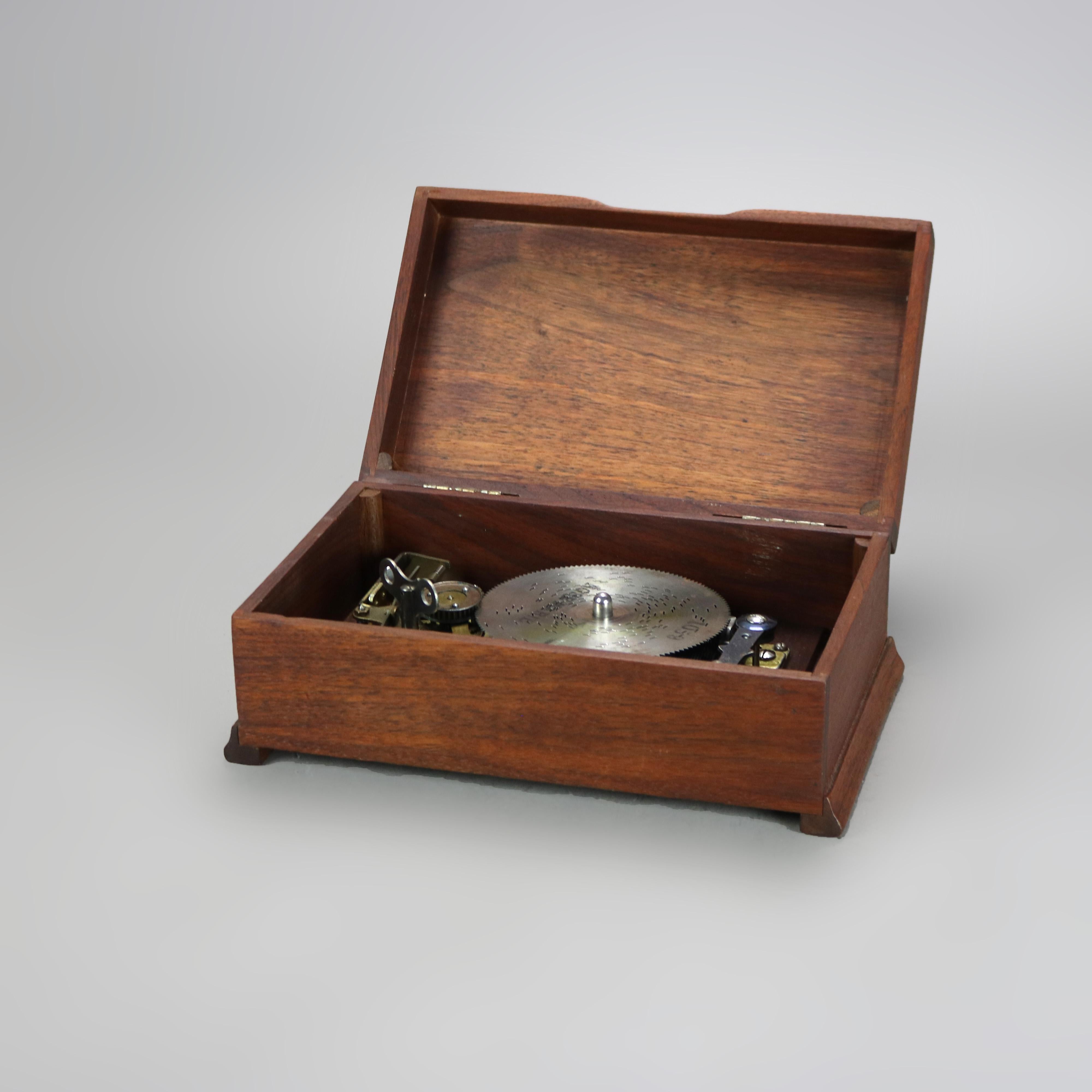 19th Century Antique Swiss Music Box with Eleven 4.5” Disks C1890