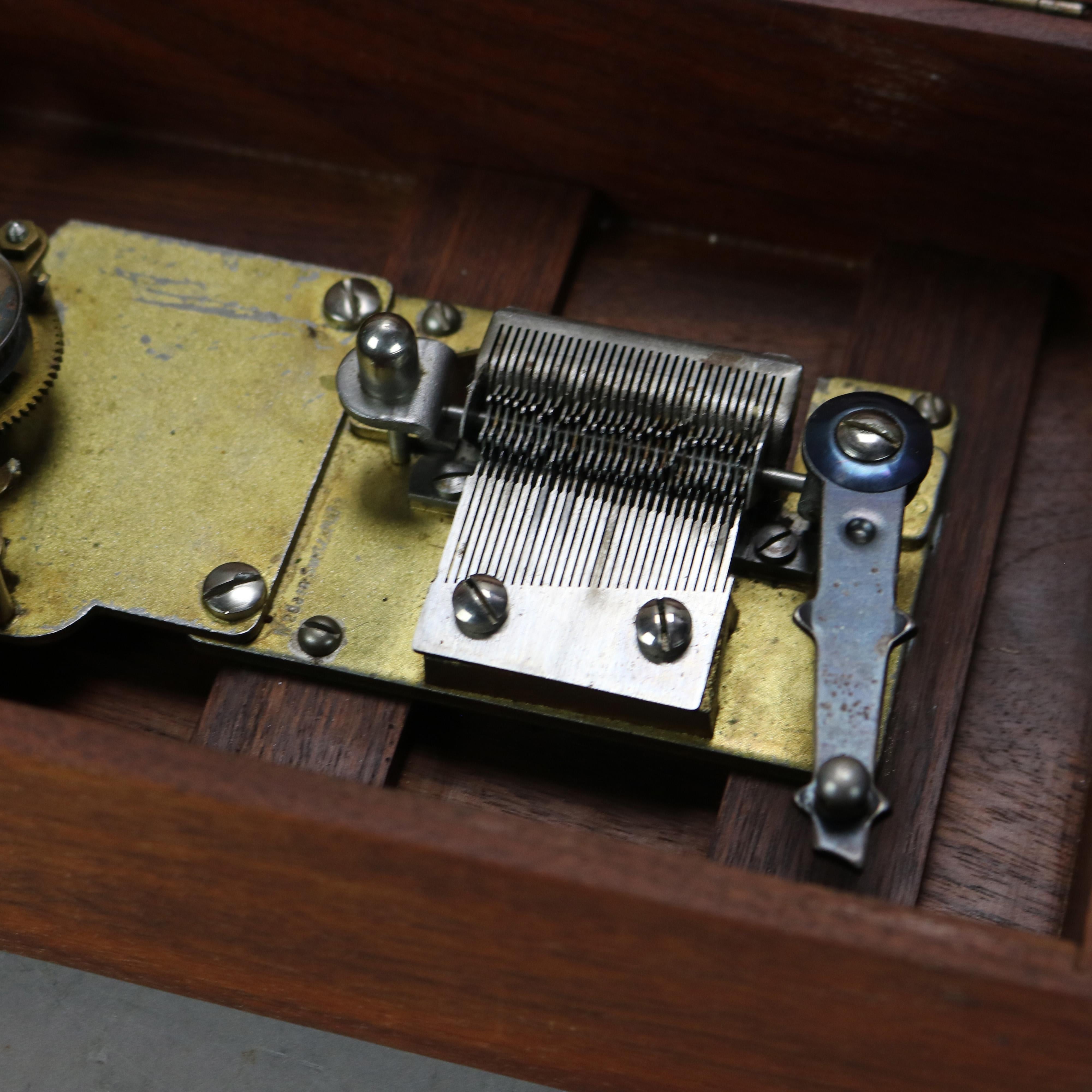 Antique Swiss Music Box with Eleven 4.5” Disks C1890 1