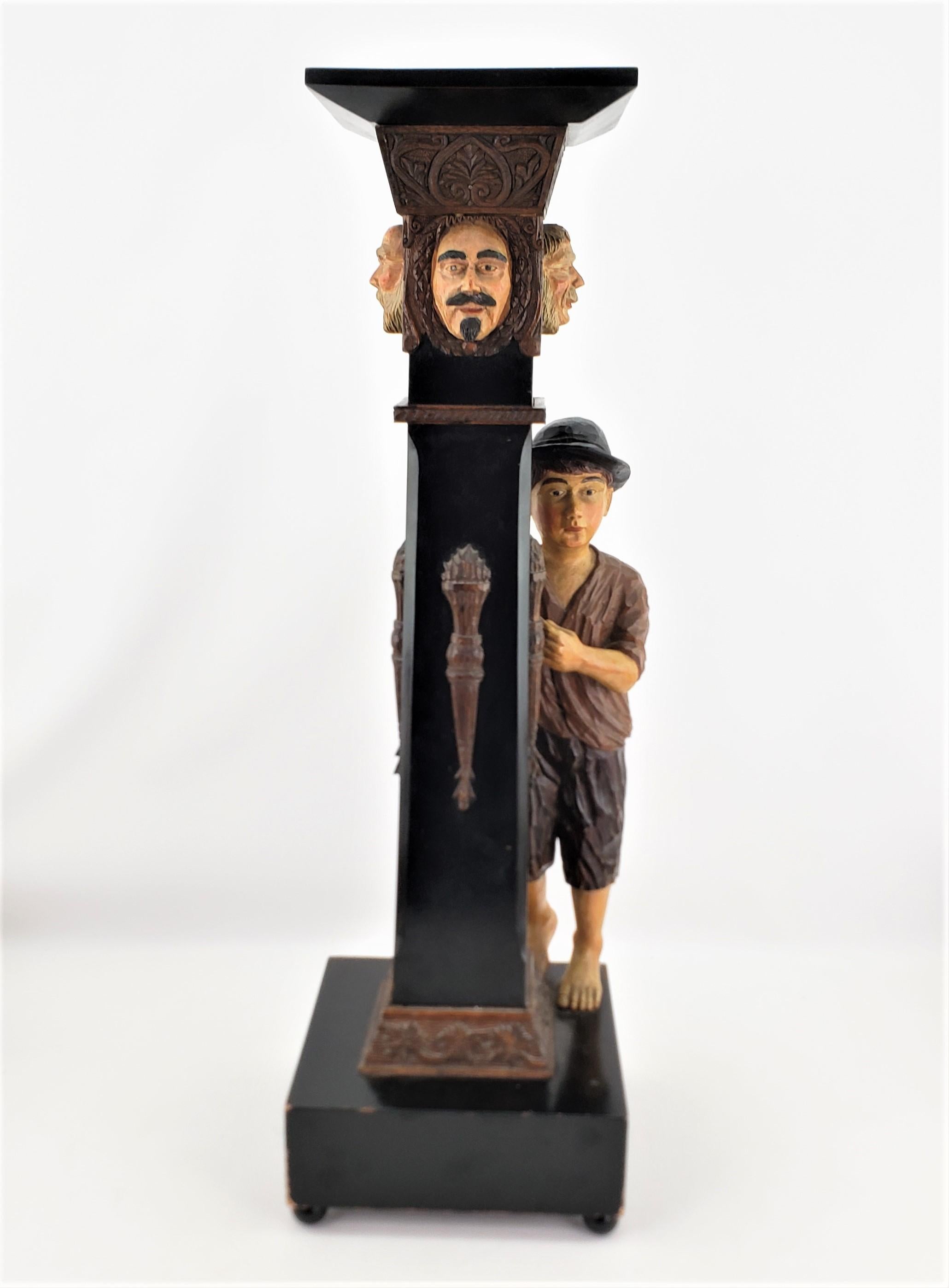 Austrian Antique Swiss or German Black Forest Styled Hand-Carved & Painted Pedestal For Sale