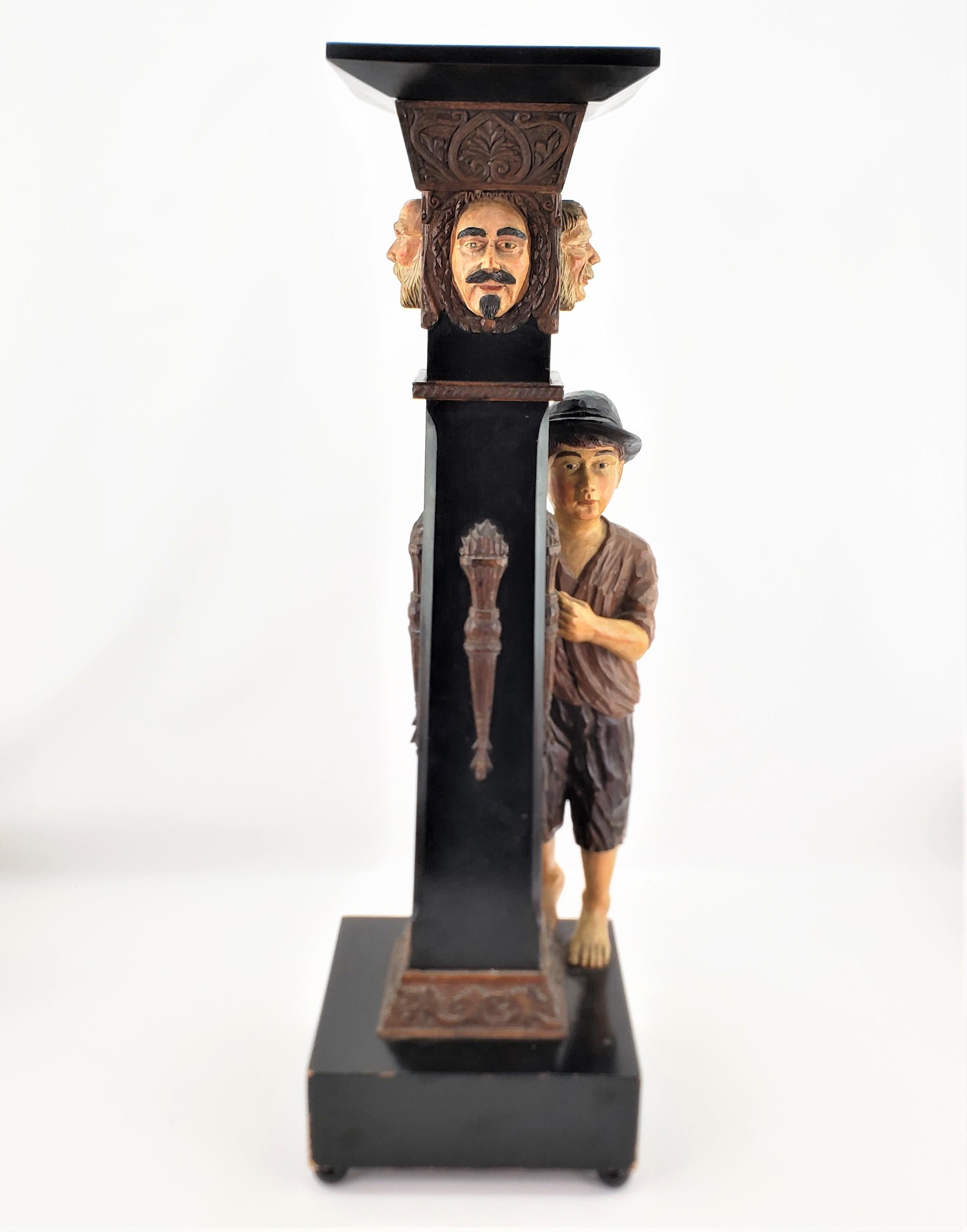 20th Century Antique Swiss or German Black Forest Styled Hand-Carved & Painted Pedestal For Sale