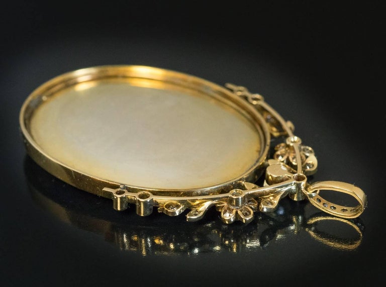 Antique Swiss Painted Enamel Diamond Pearl Gold Pendant For Sale at 1stDibs