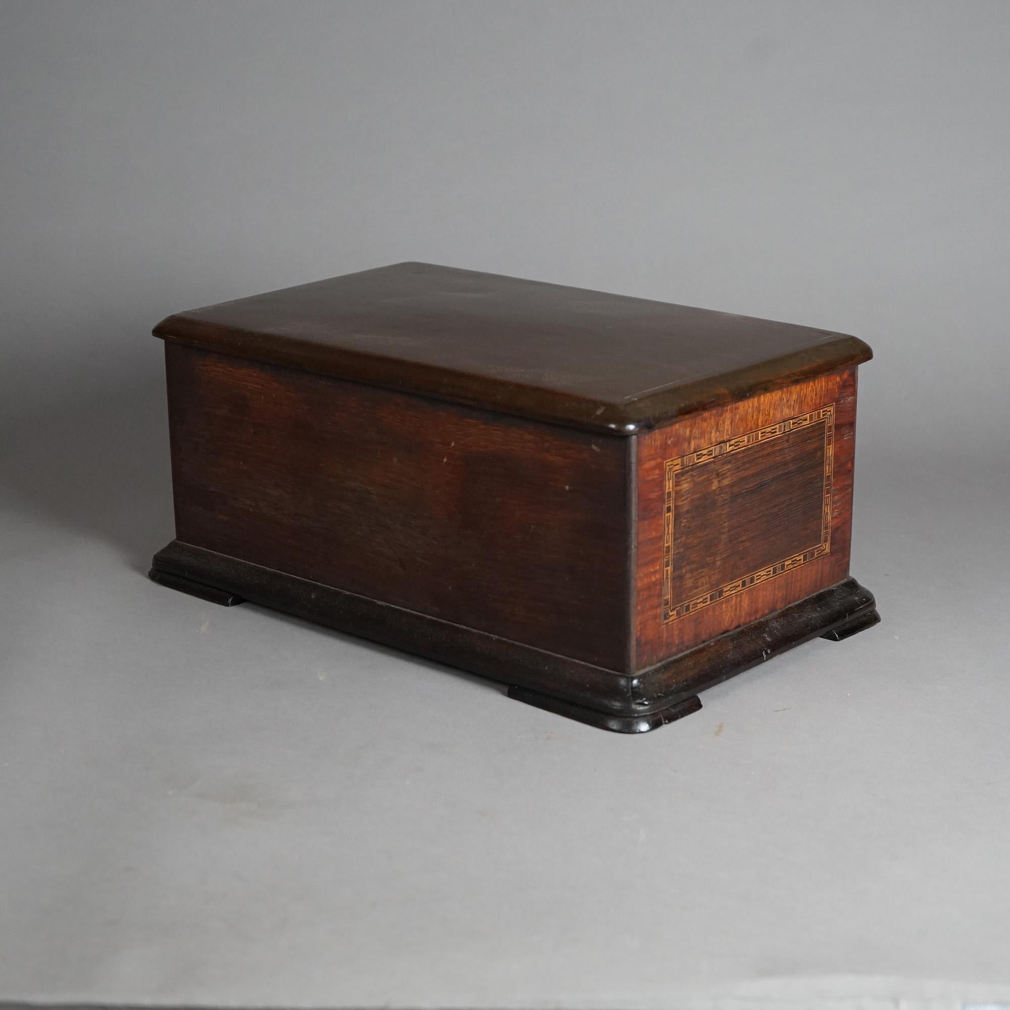Antique Swiss Rosewood Inlaid Six-Tune Cylinder Music Box 19th C In Good Condition In Big Flats, NY
