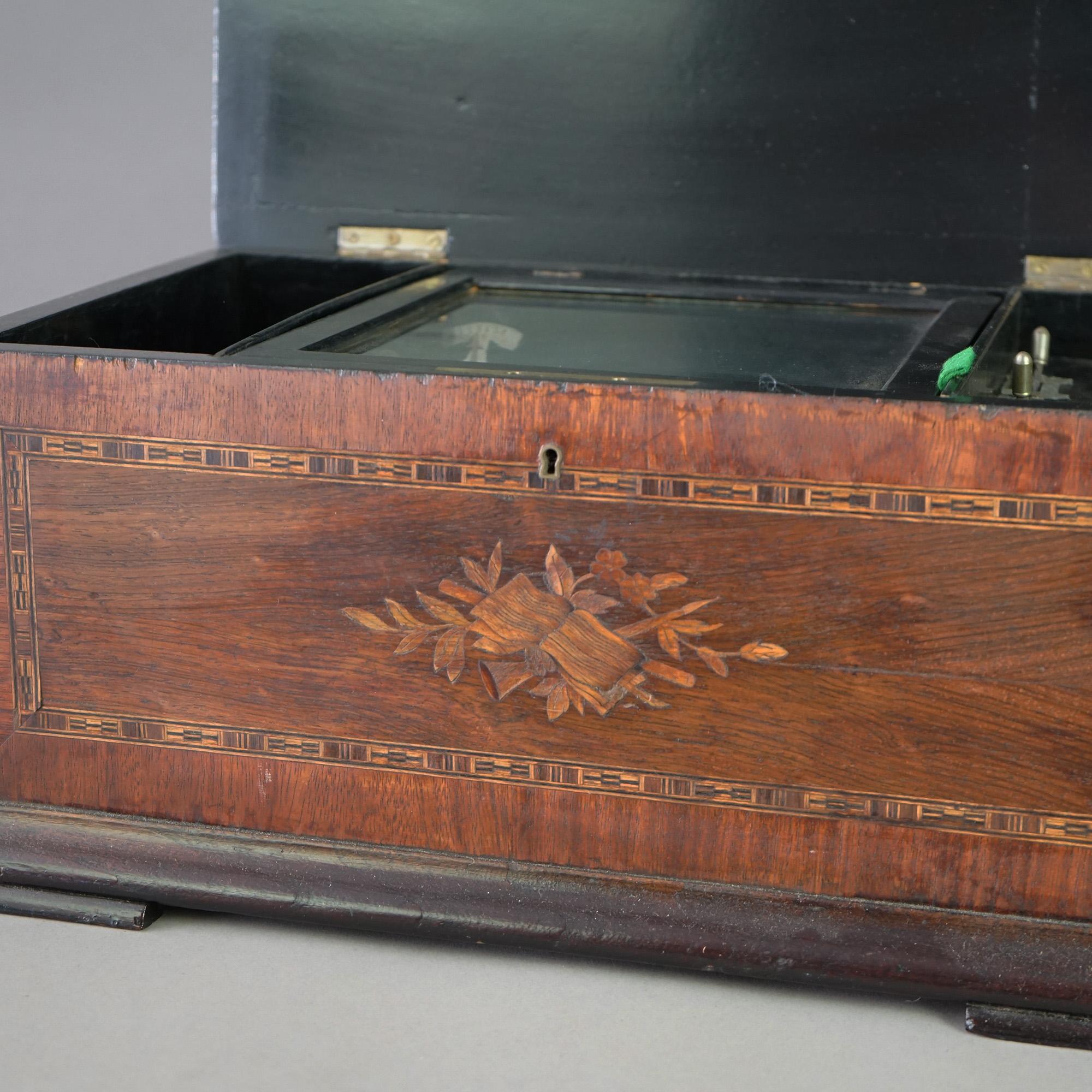 Antique Swiss Rosewood Inlaid Six-Tune Cylinder Music Box 19th C 2