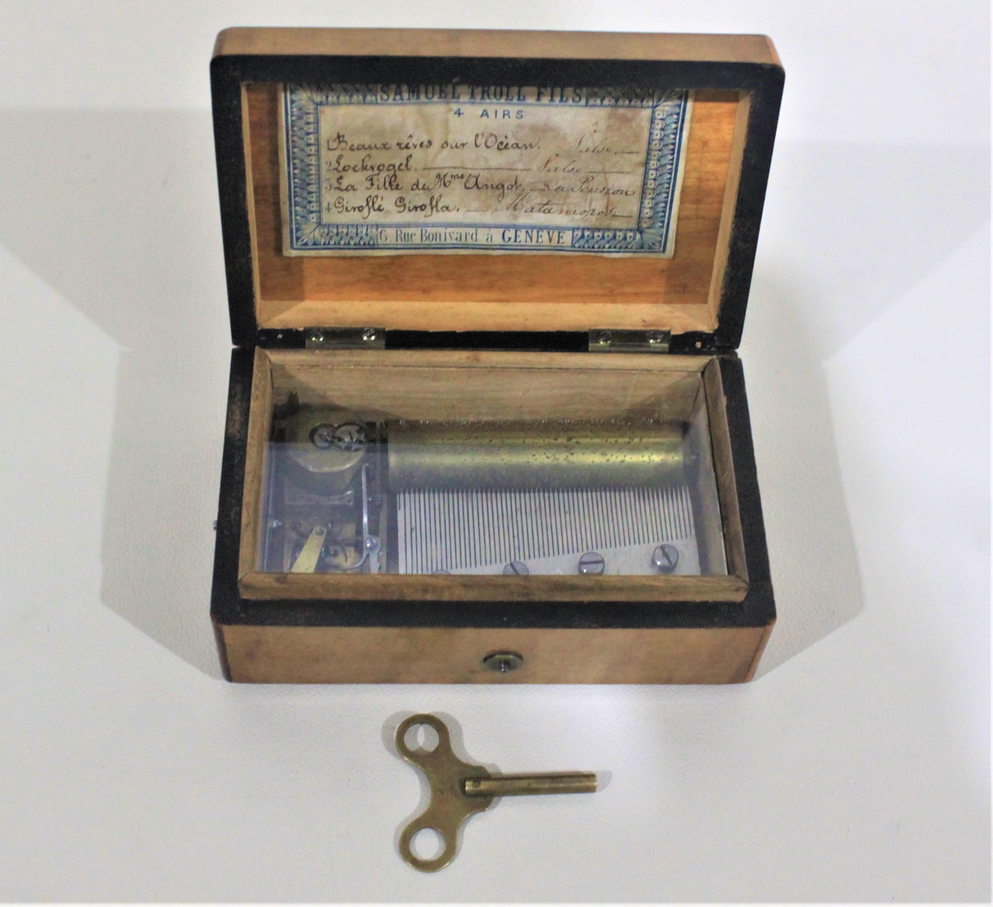 Antique Swiss Samuel Troll Fils Key Wind Cylinder Music Box For Sale 1
