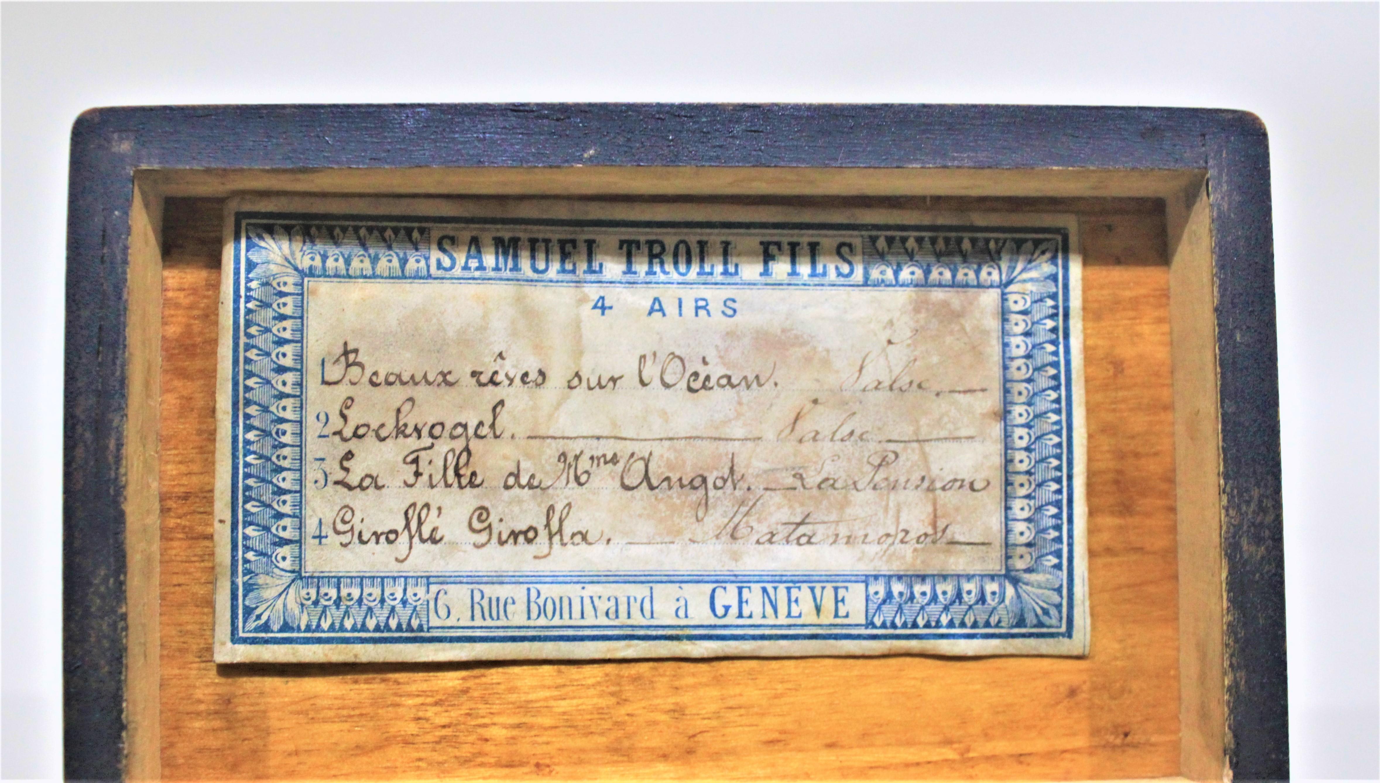19th Century Antique Swiss Samuel Troll Fils Key Wind Cylinder Music Box For Sale