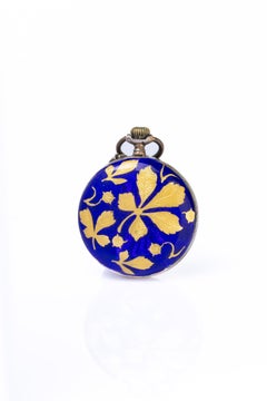 Antique Swiss Silver and Cobalt Blue Guilloché Enamel Pocket Watch Pendant