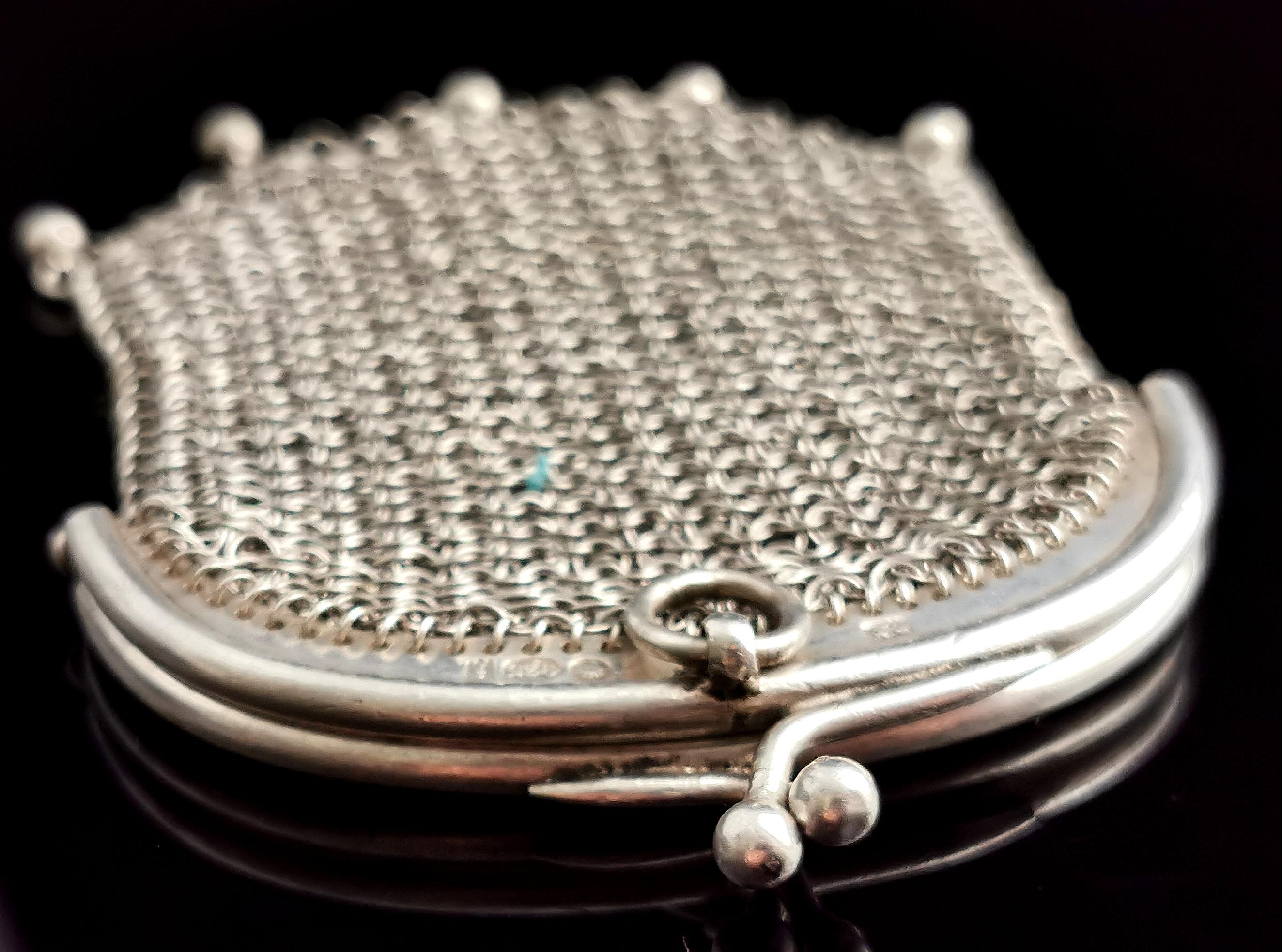 Antique Swiss silver chatelaine purse, coin purse For Sale 1
