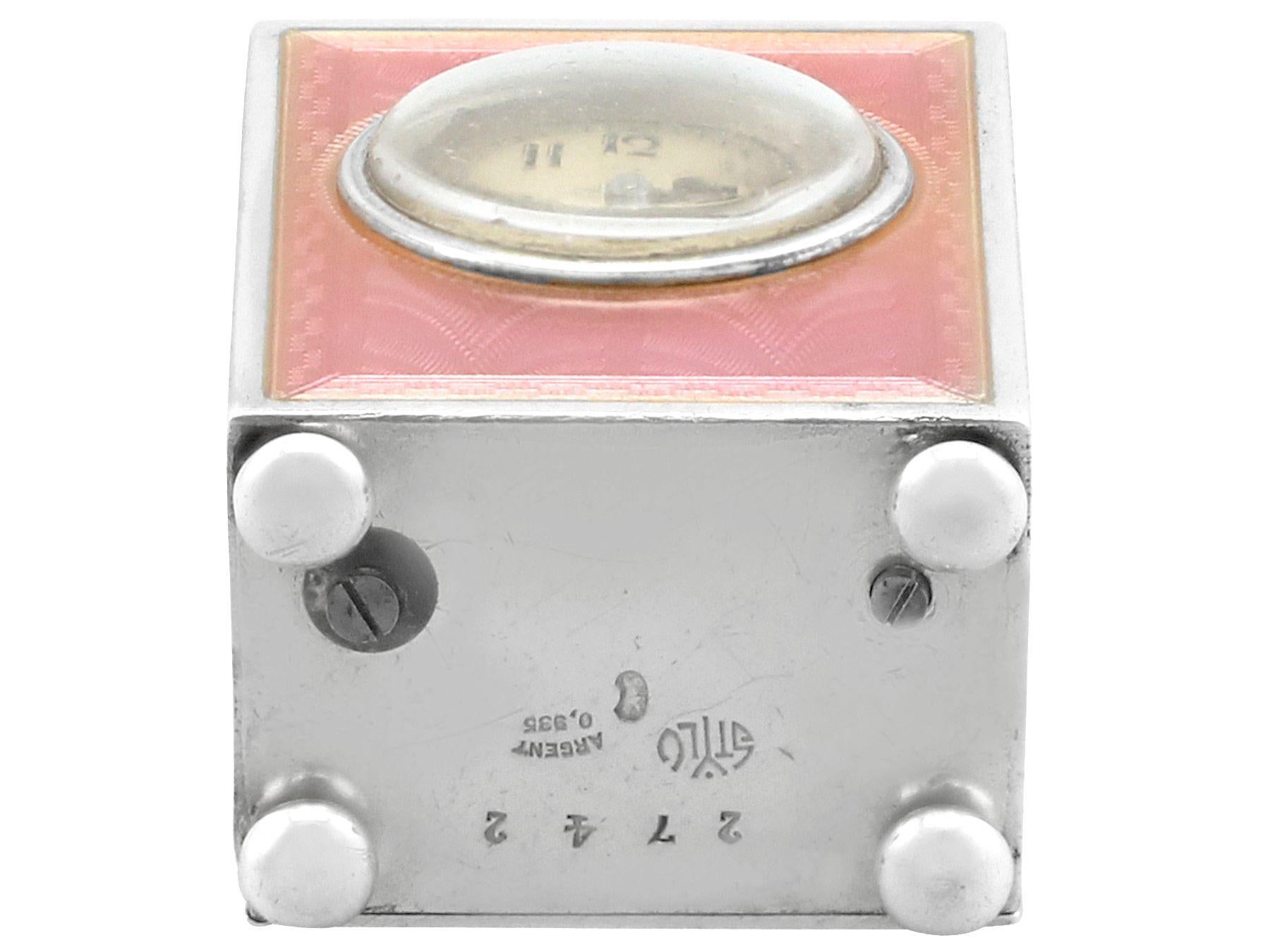 Antique Swiss Silver & Enamel Miniature Boudoir Clock For Sale 7