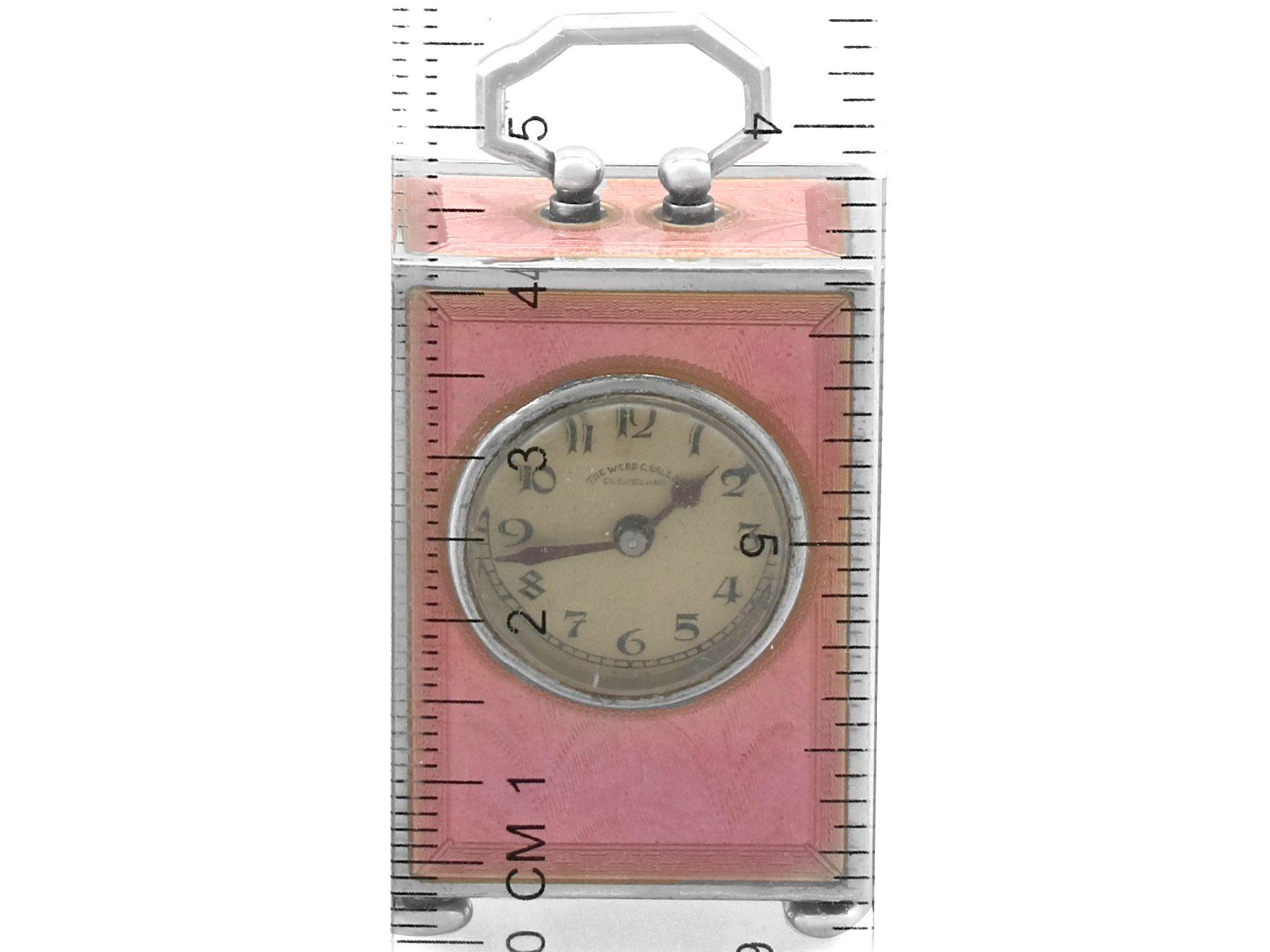 Antique Swiss Silver & Enamel Miniature Boudoir Clock For Sale 8