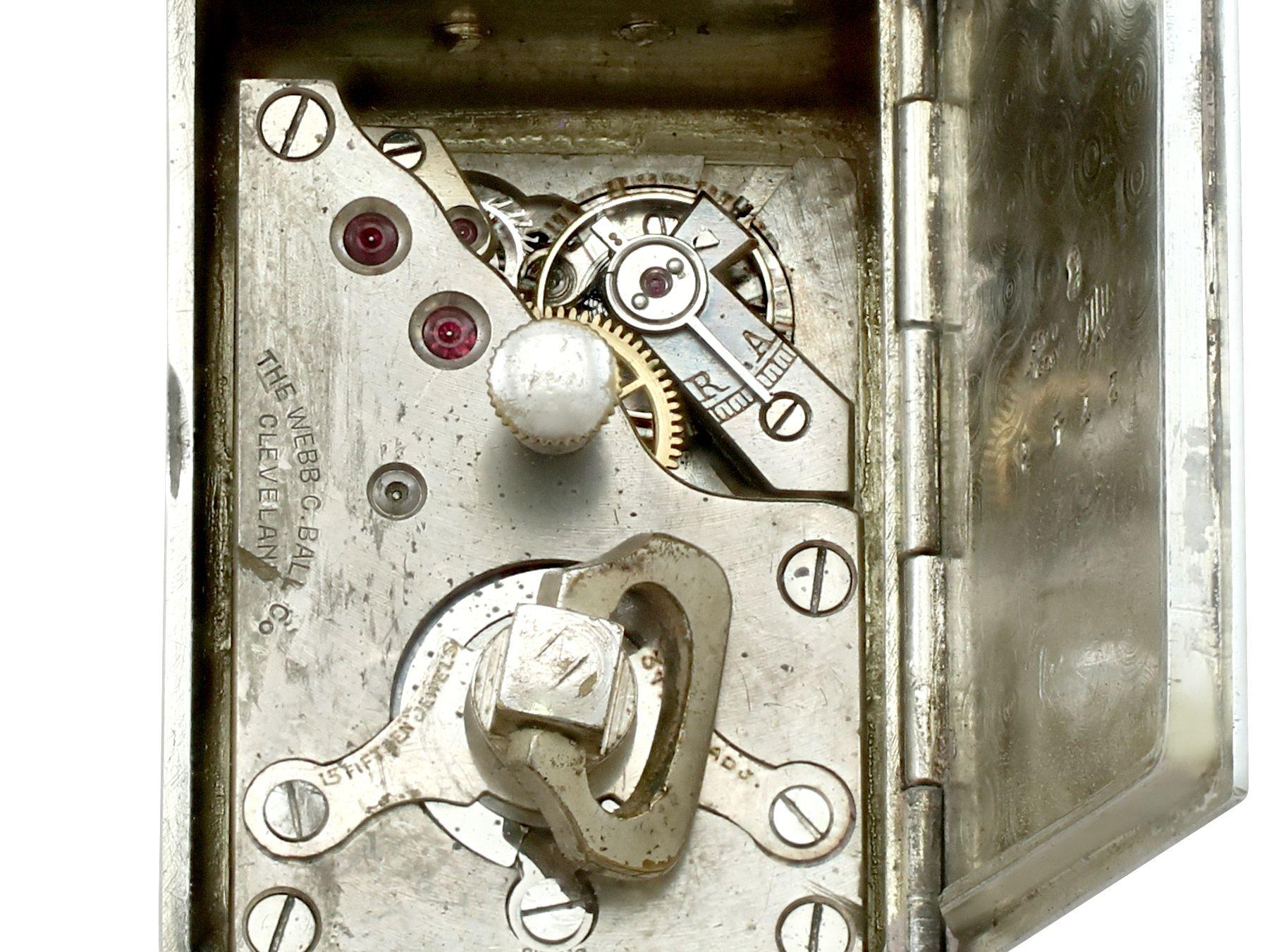 Antique Swiss Silver & Enamel Miniature Boudoir Clock For Sale 2