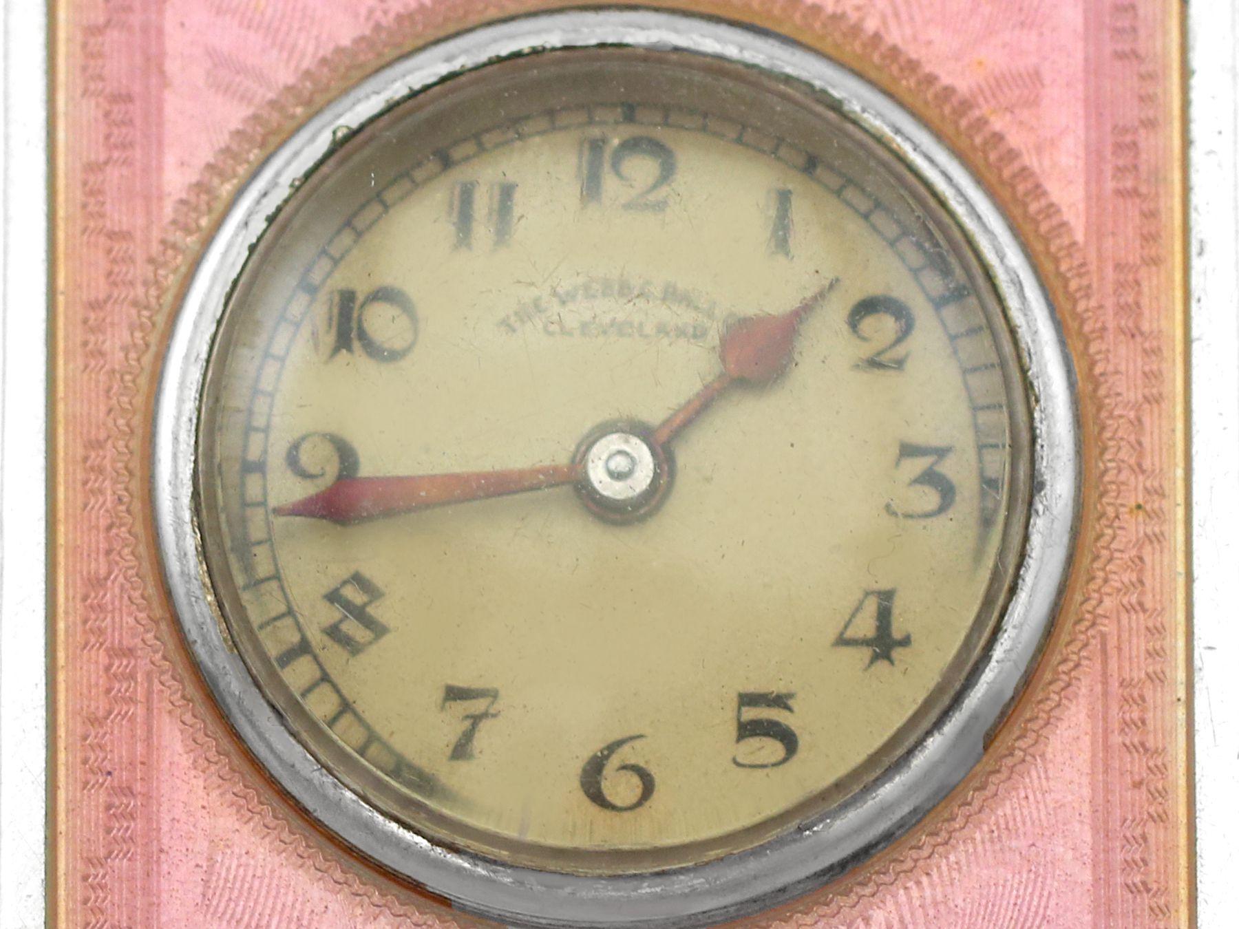 Antique Swiss Silver & Enamel Miniature Boudoir Clock For Sale 5