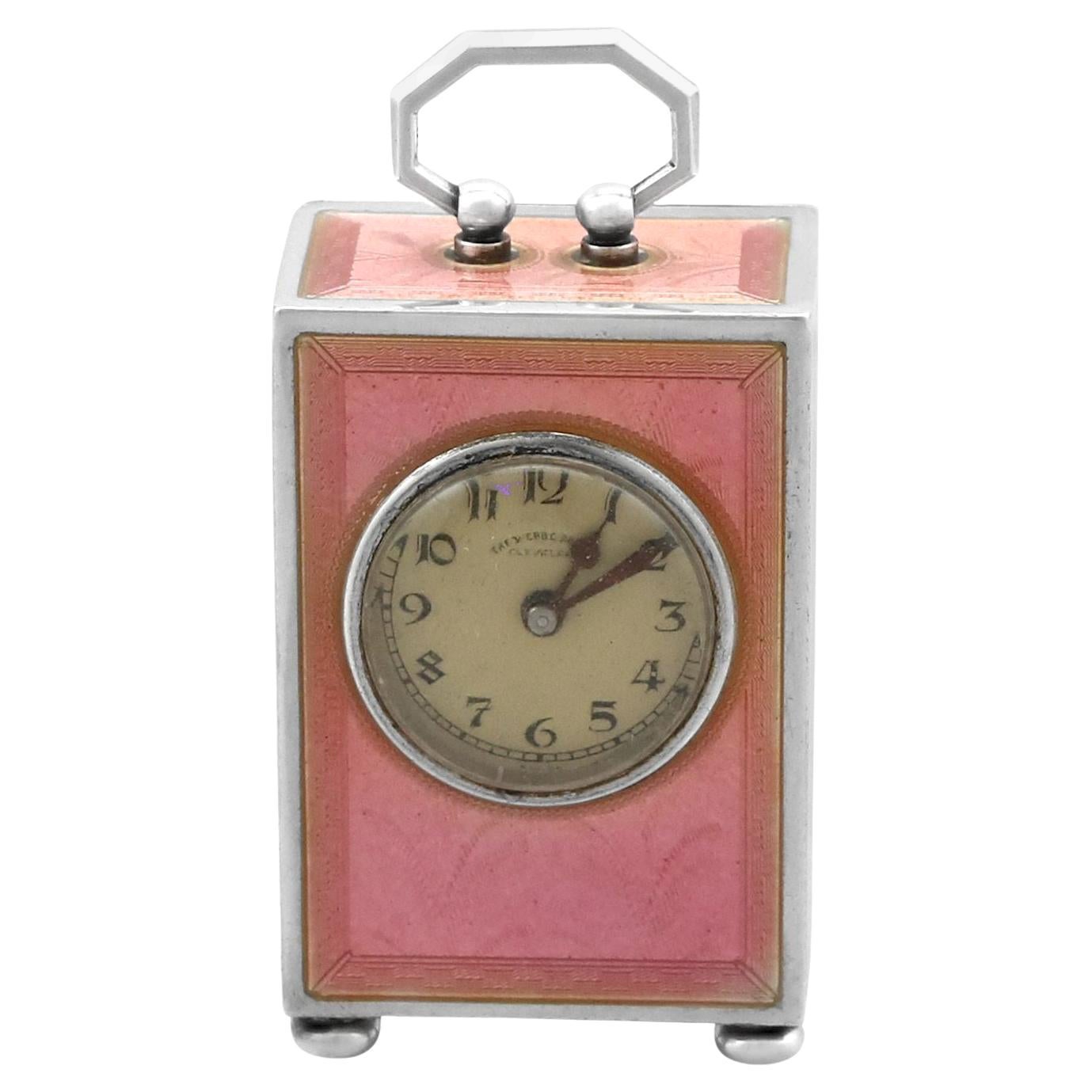 Antike Schweizer Silber & Emaille Miniature Boudoir Uhr