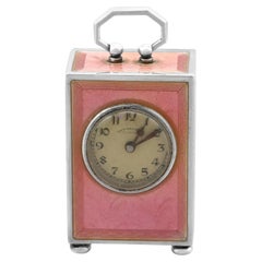 Antique Swiss Silver & Enamel Miniature Boudoir Clock