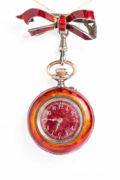 Antique Swiss Silver & Guilloché Enamel Pendant/ Fob Watch, c.1890