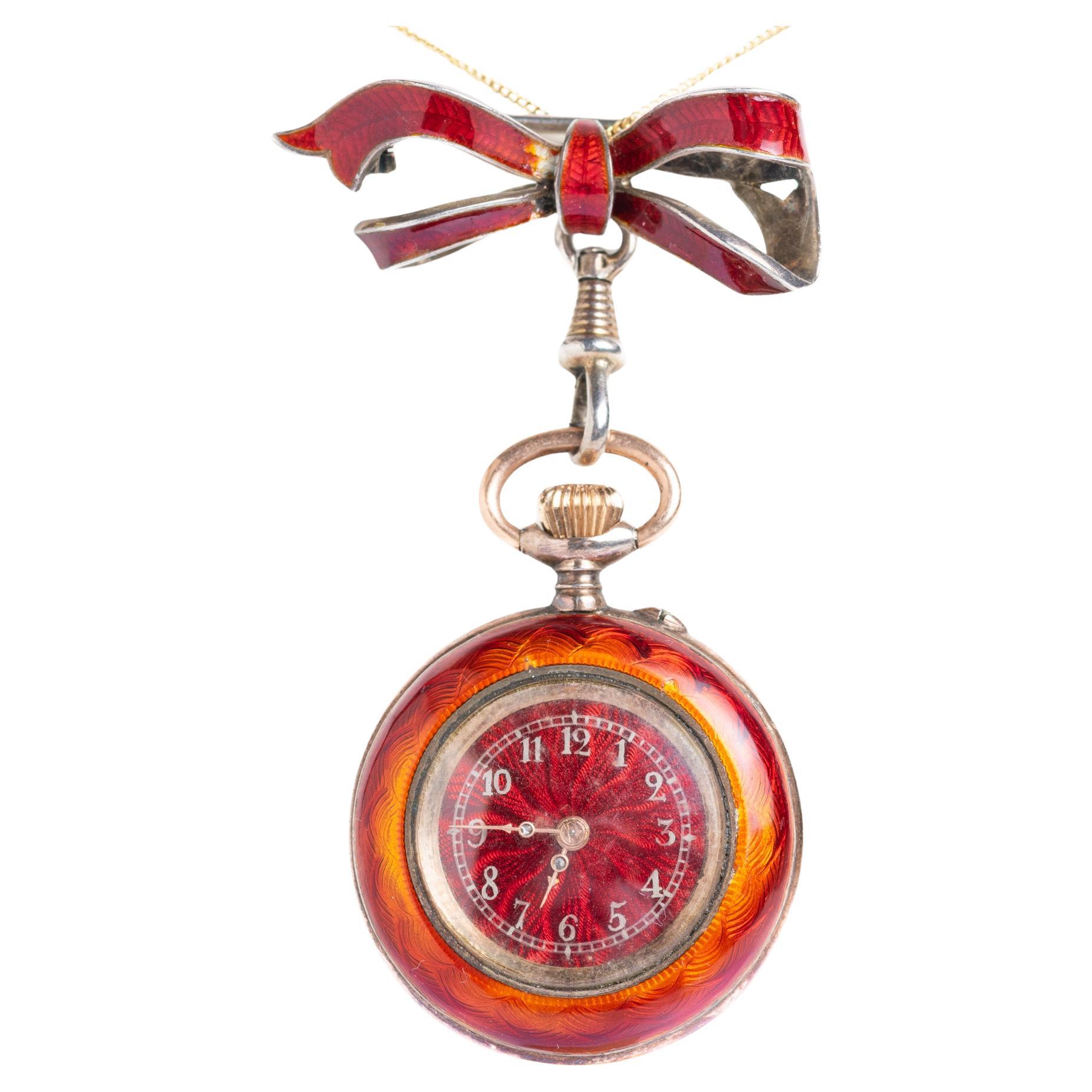 Antique Swiss Silver 
Guilloché Enamel Pendant/ Fob Watch, c.1890 For Sale