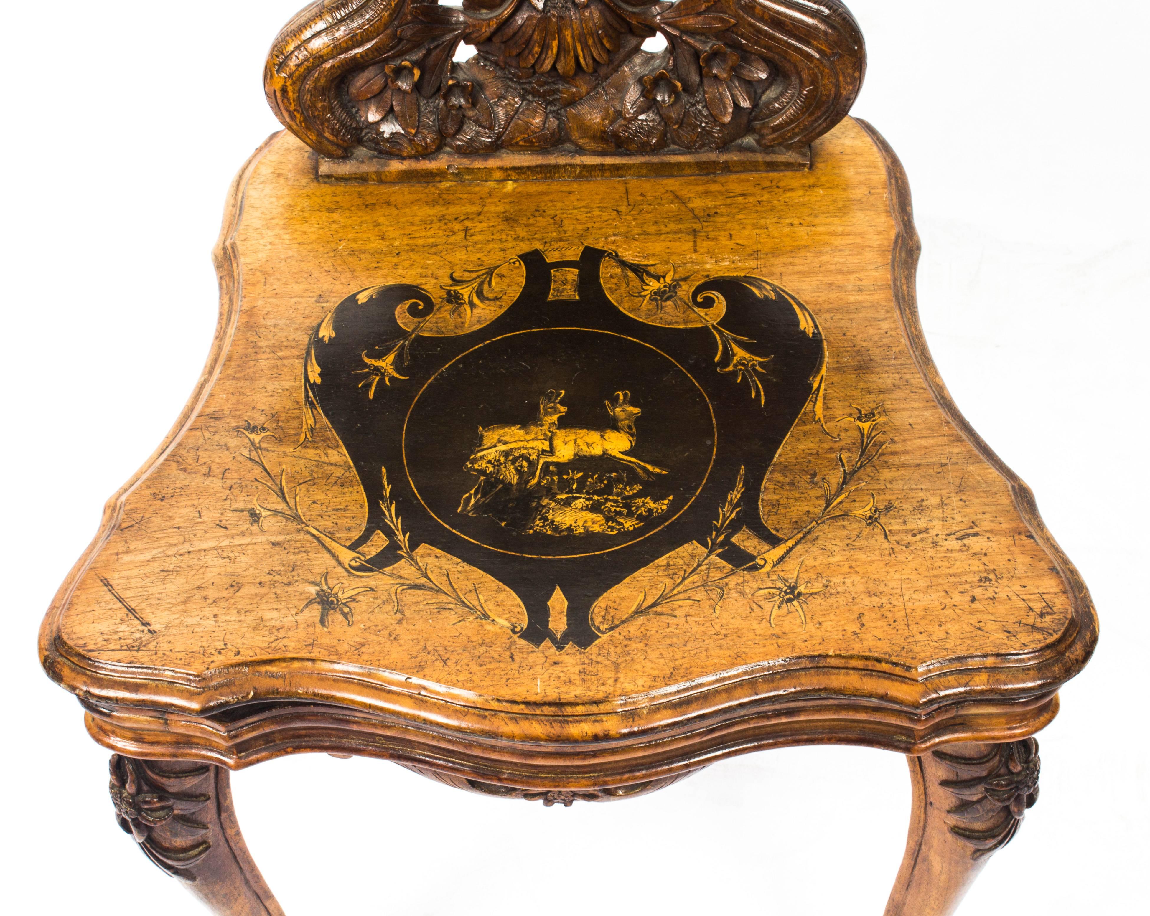 Antique Swiss Walnut Marquetry Inlaid Musical Chair, 19th Century In Excellent Condition In London, GB