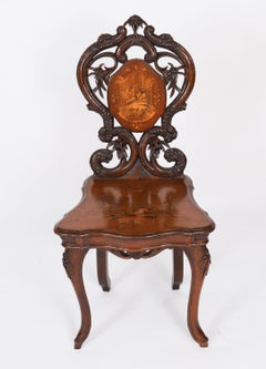 Antique Swiss Walnut Marquetry inlaid Musical Chair 19th Century