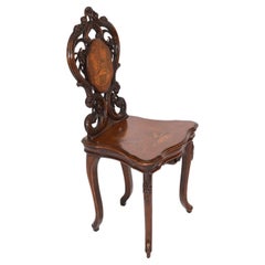 Antique Swiss Walnut Marquetry inlaid Musical Chair 19th Century