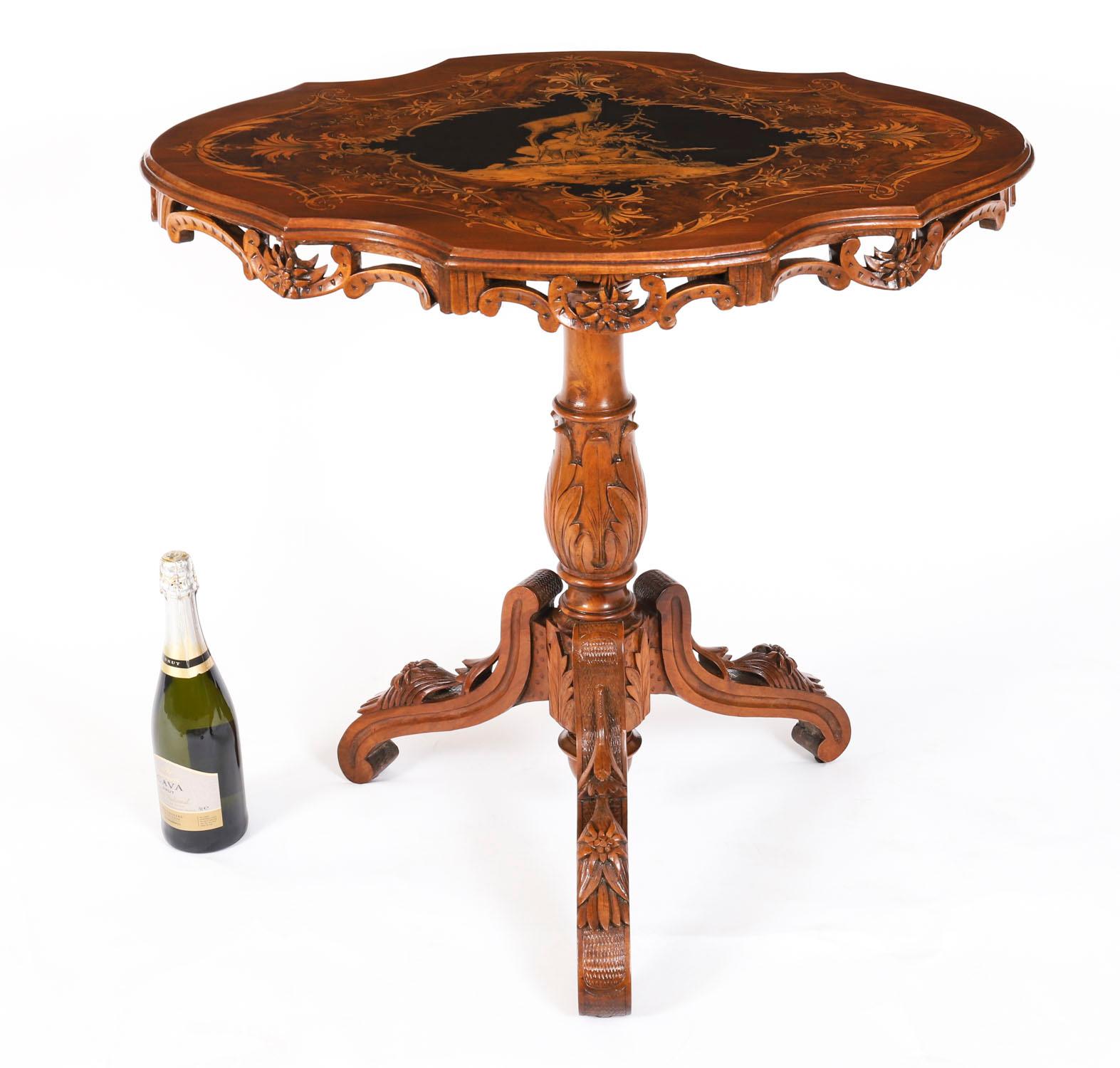 Antique Swiss Walnut Marquetry Occasional Table 19th Century en vente 13