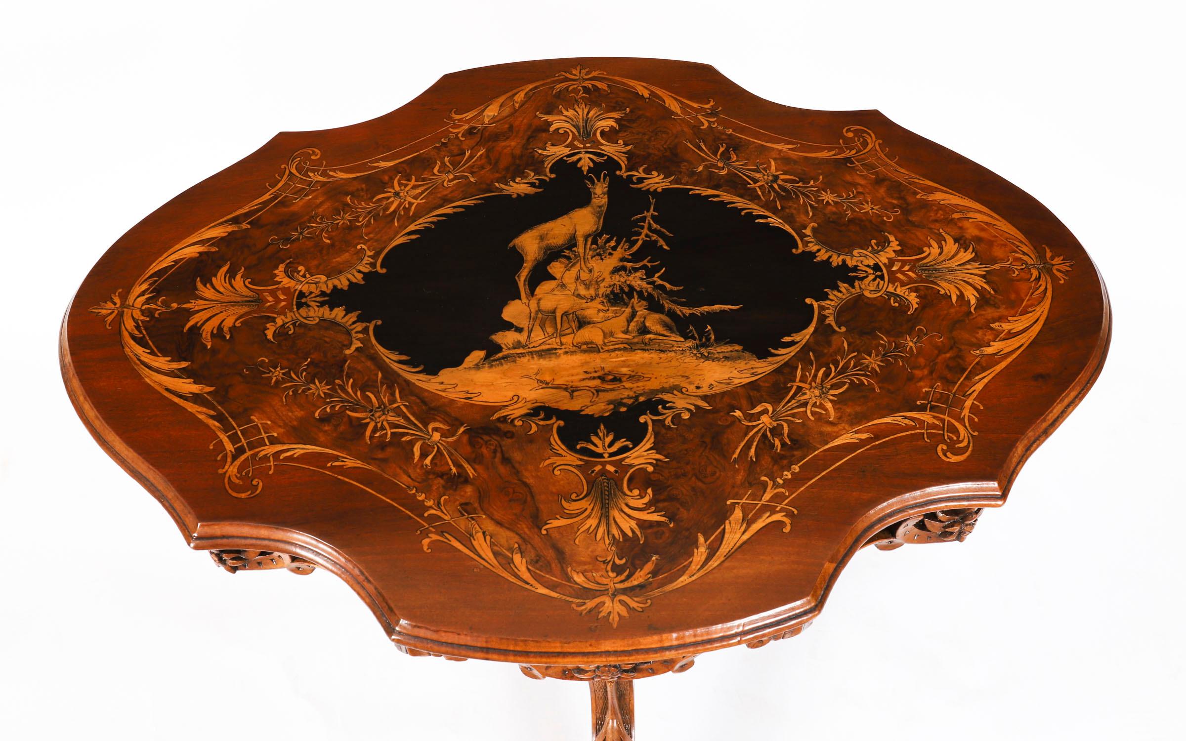 Suisse Antique Swiss Walnut Marquetry Occasional Table 19th Century en vente