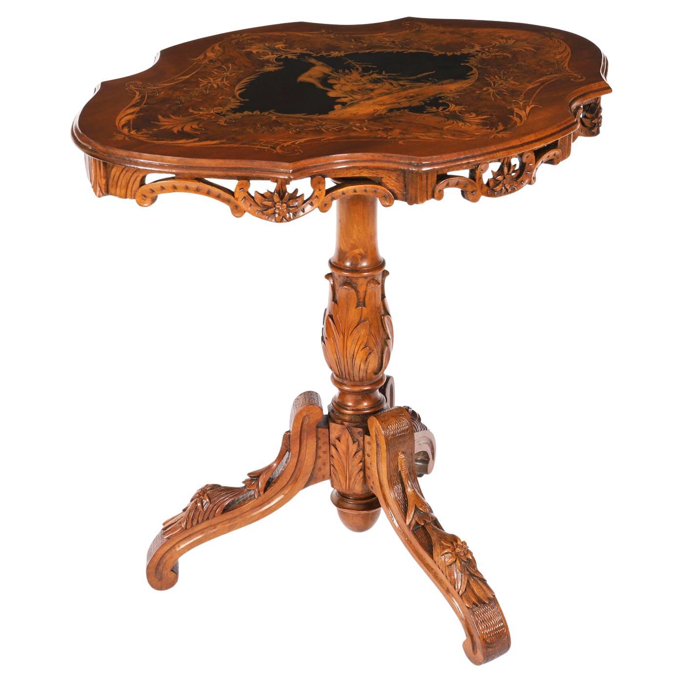 Antique Swiss Walnut Marquetry Occasional Table 19th Century