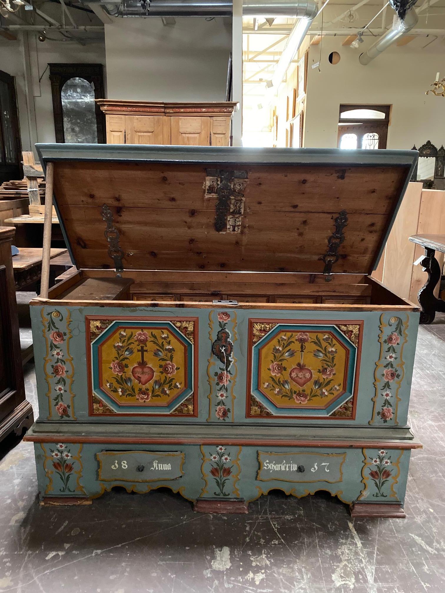 19th Century Antique Swiss Wedding Chest For Sale
