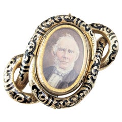 Antique Swivel Mourning Brooch pendant, 15k gold and black enamel 