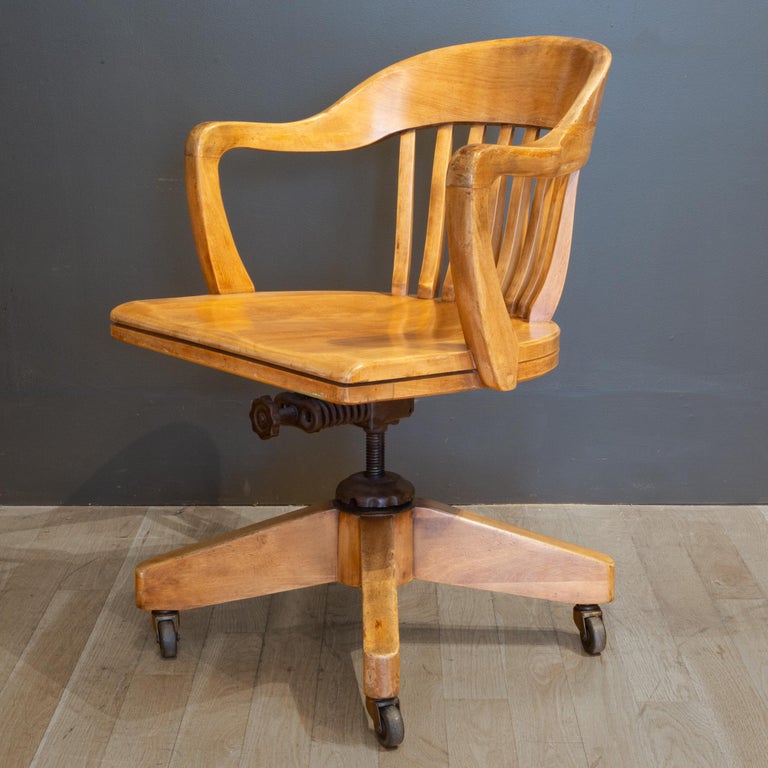Antique Swivel Oak Desk Chair, circa 1940 at 1stDibs