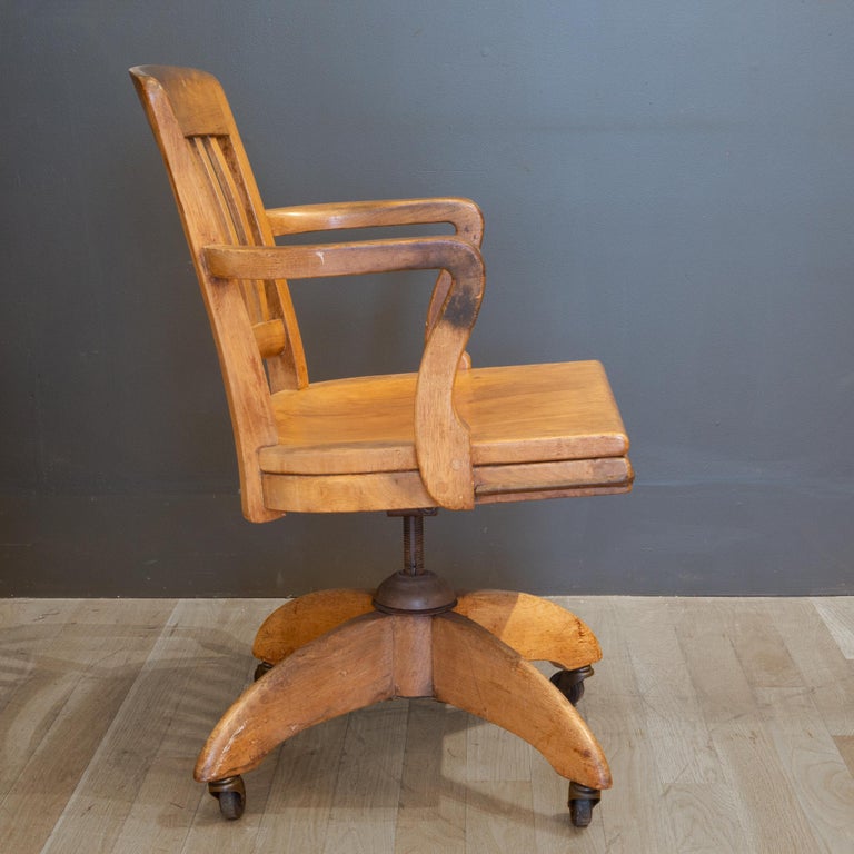 Antique Swivel Oak Desk Chair, circa 1940 at 1stDibs