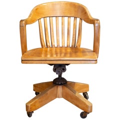 Antique Adjustable Swivel Oak Desk Chair with Floating Back Rest c.1926