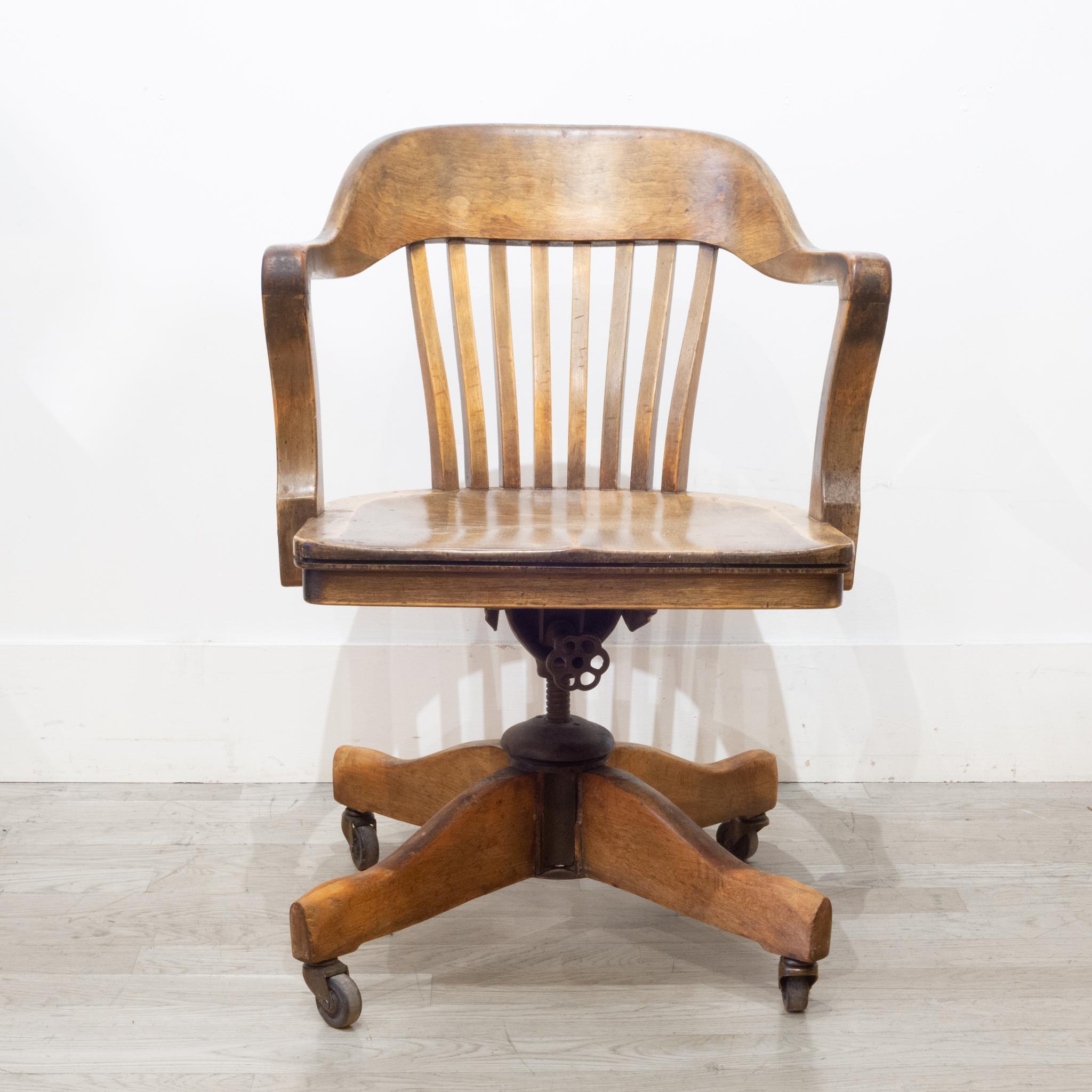 ABOUT

This is an original solid Oak desk chair with brass casters and cast iron mechanism. This chair swivels, tilts back and the height is adjustable. This chair has retained its original finish and has some structural damage.

    CREATOR