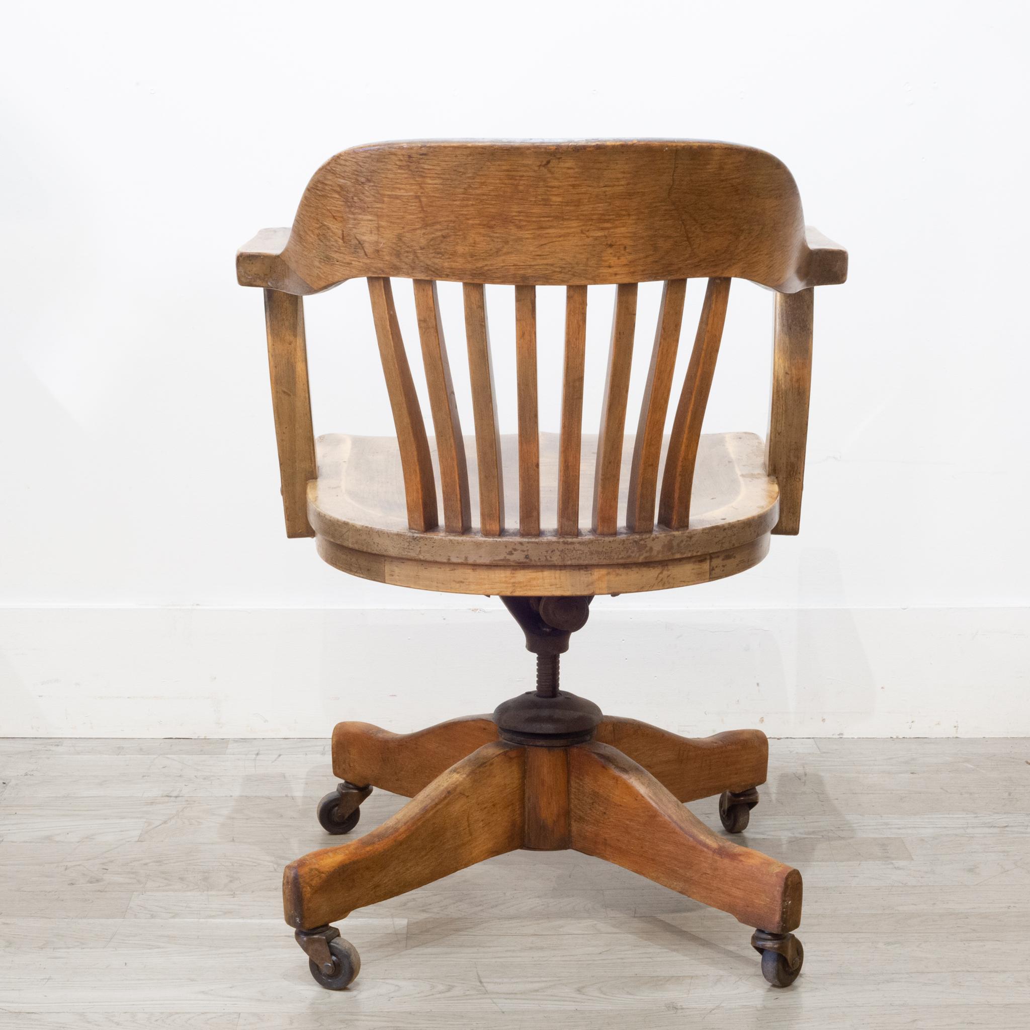 vintage wooden desk chair with wheels