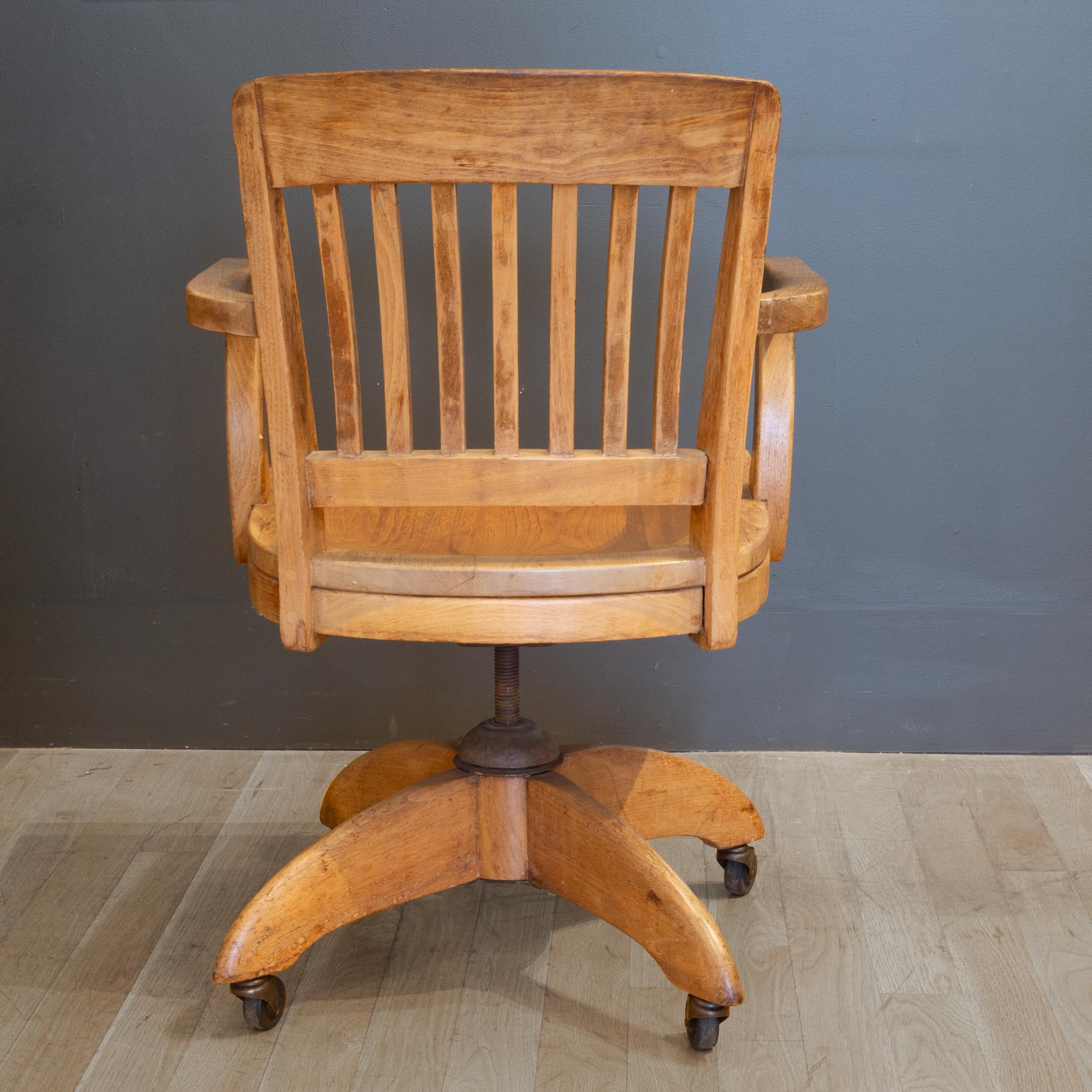 Industrial Antique Swivel Oak Desk Chair, circa 1940
