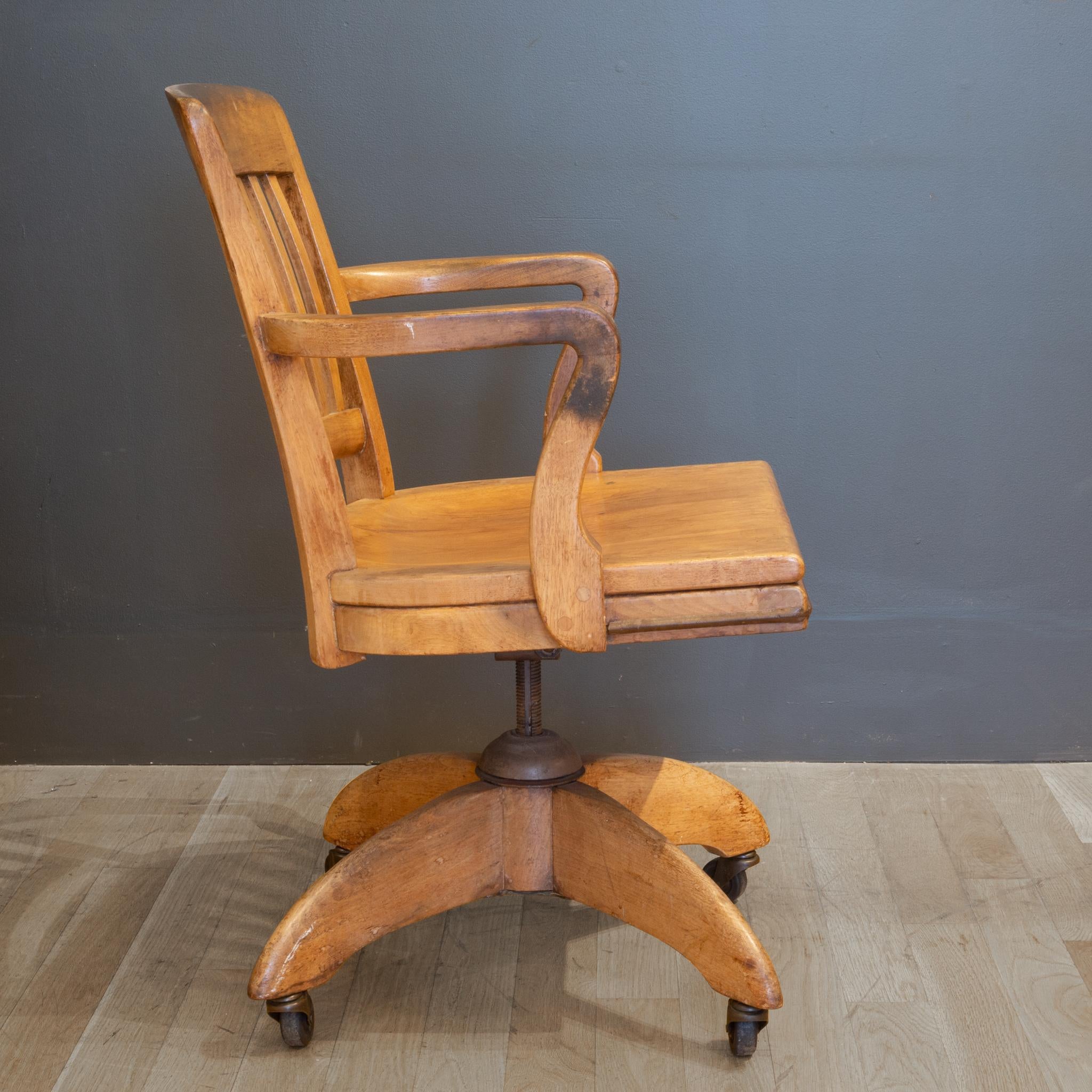 Cast Antique Swivel Oak Desk Chair, circa 1940