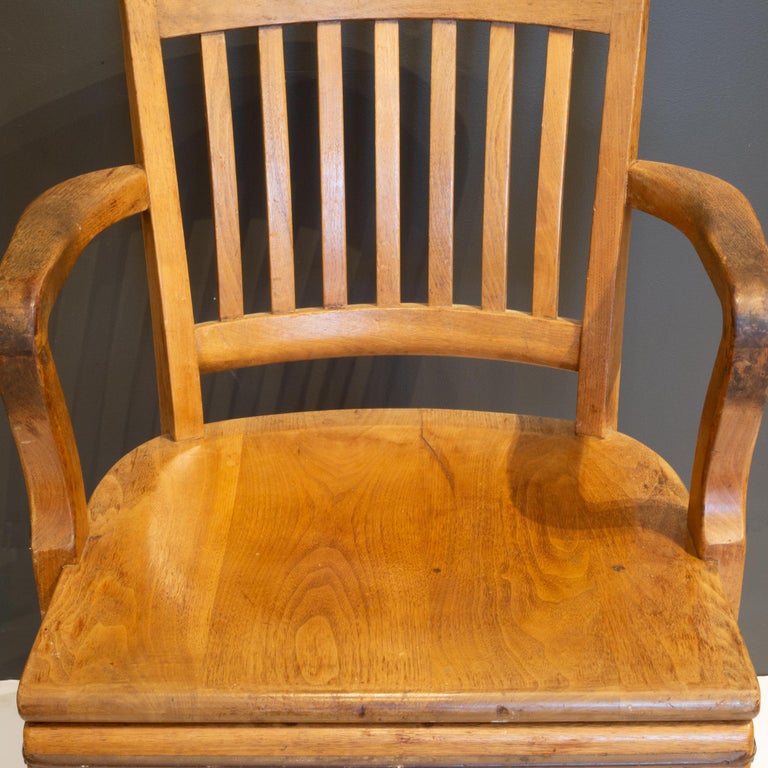 Antique Adjustable Swivel Oak Desk Chair with Floating Back Rest c.1926