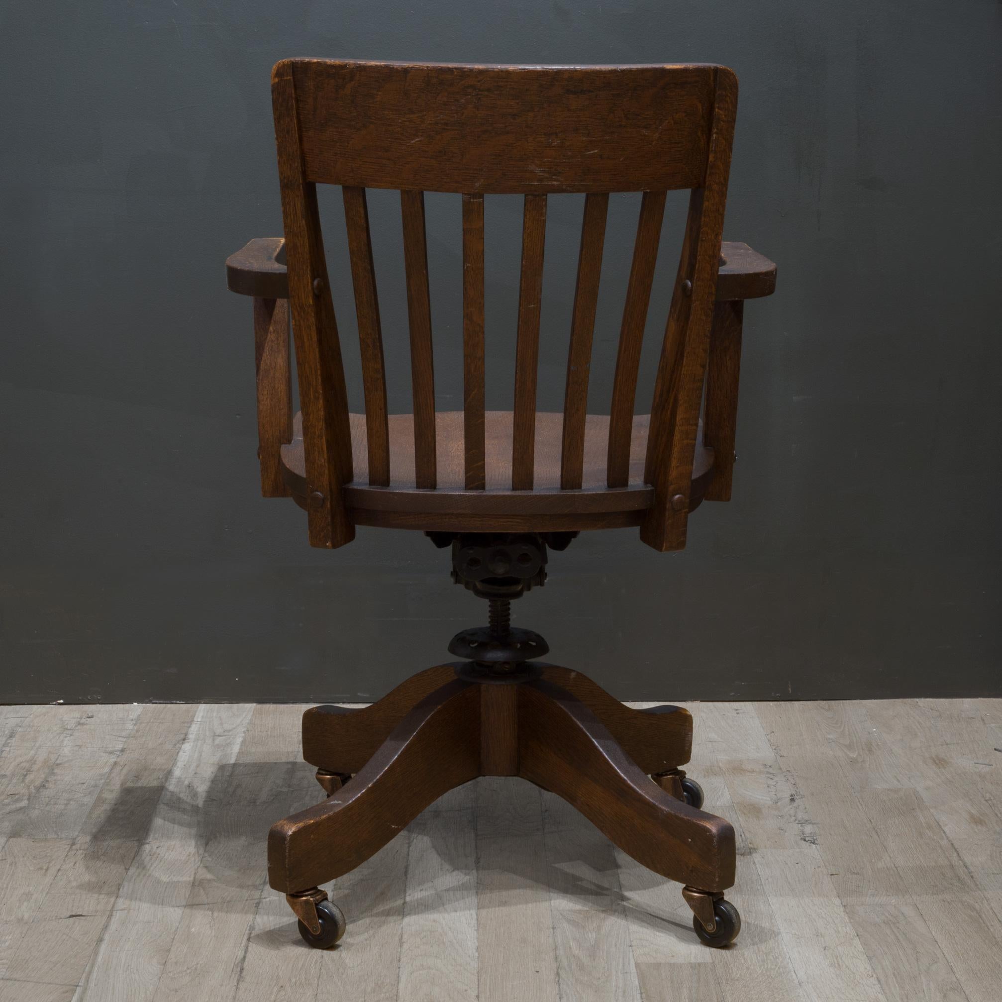 Cast Antique Swivel Oak Desk Chair, circa 1940